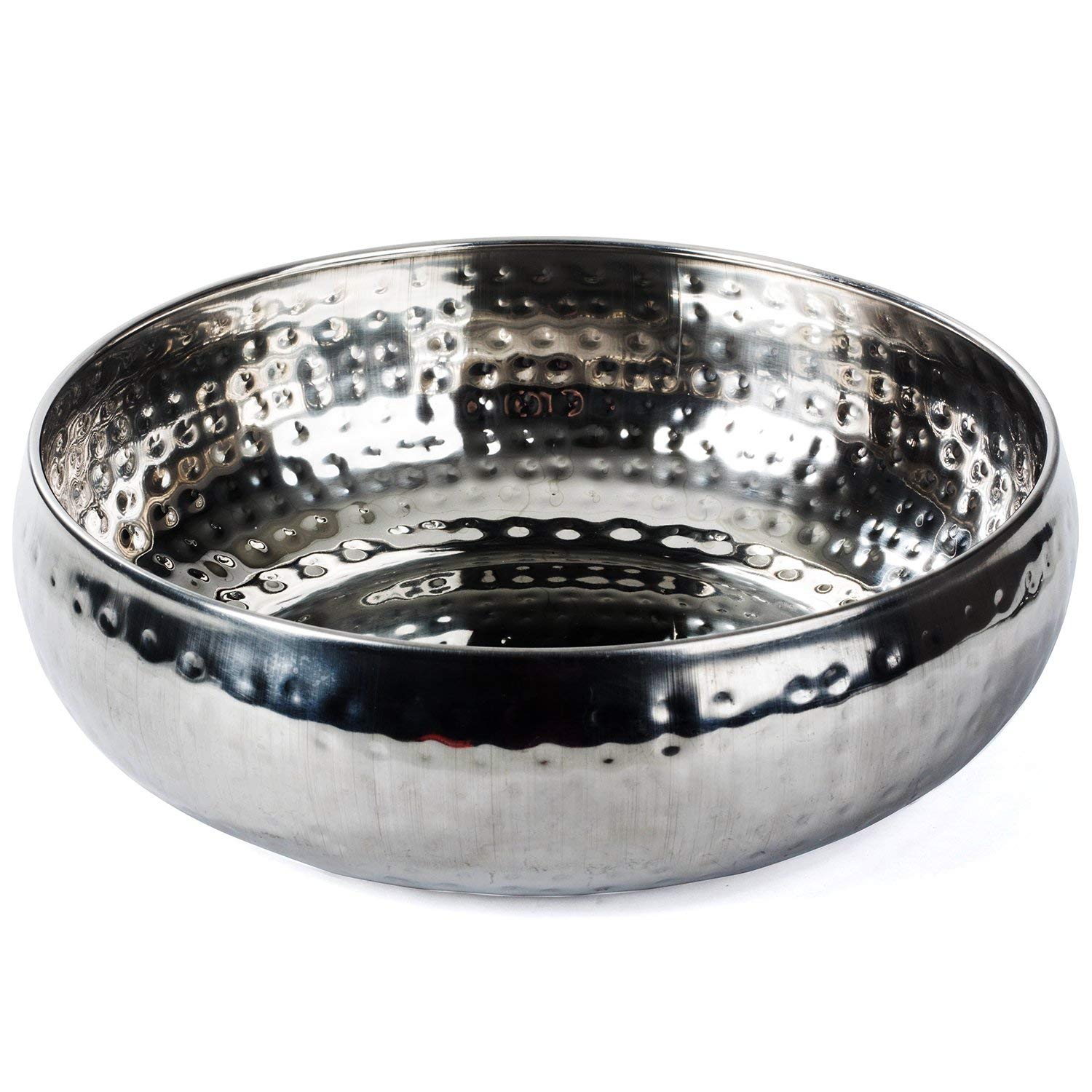 Colleta Home Salad Bowl And Serving Utensils - Hammered Detailing - Stainless Steel Mixing Bowls With Lids- Luxurious Serving Bo