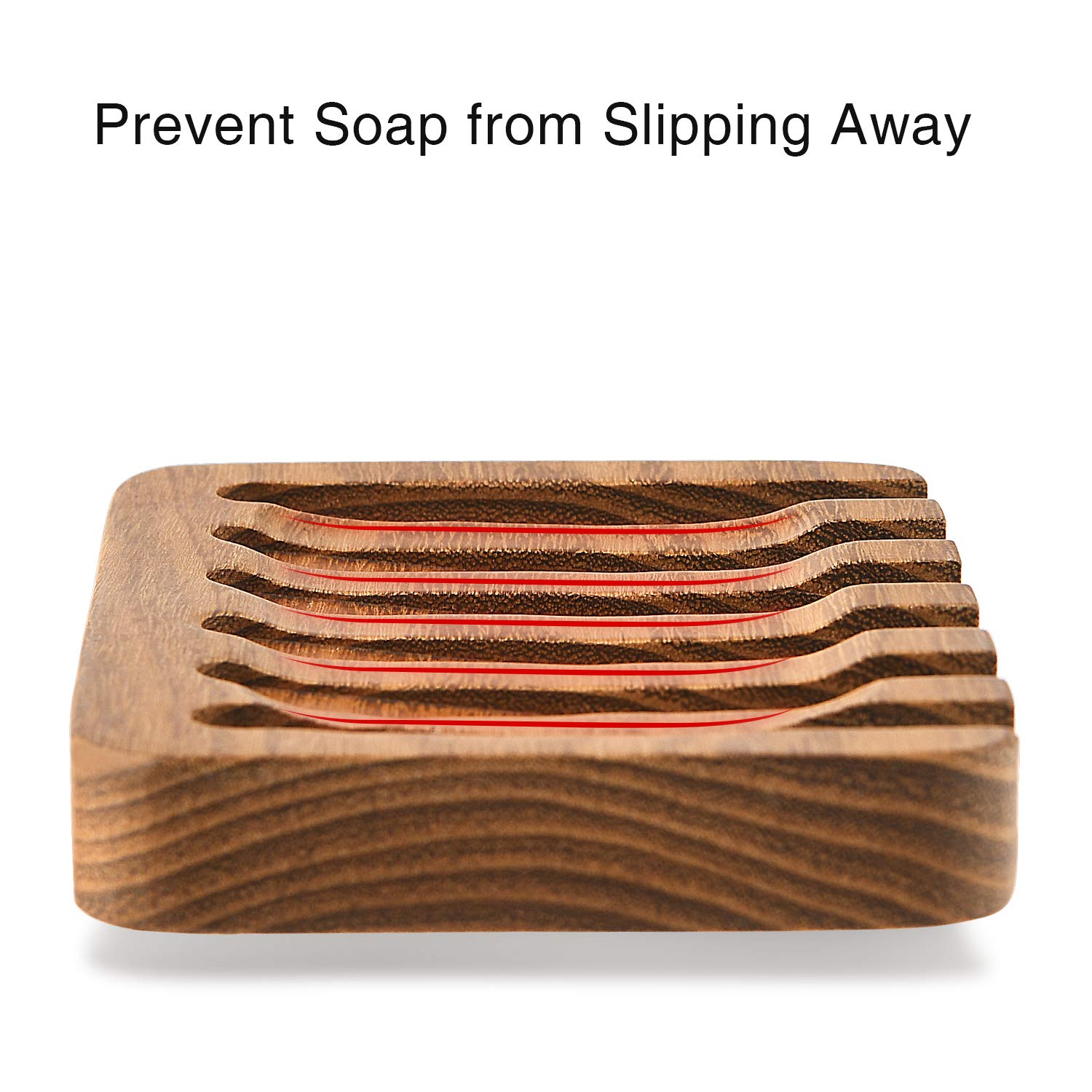 SUBEKYU Wooden Soap Dishes for Bathroom/Shower  Bar Soap Holder with Self Draining Tray  Natural Waterfall Drain Soap Saver  Teak (1P)
