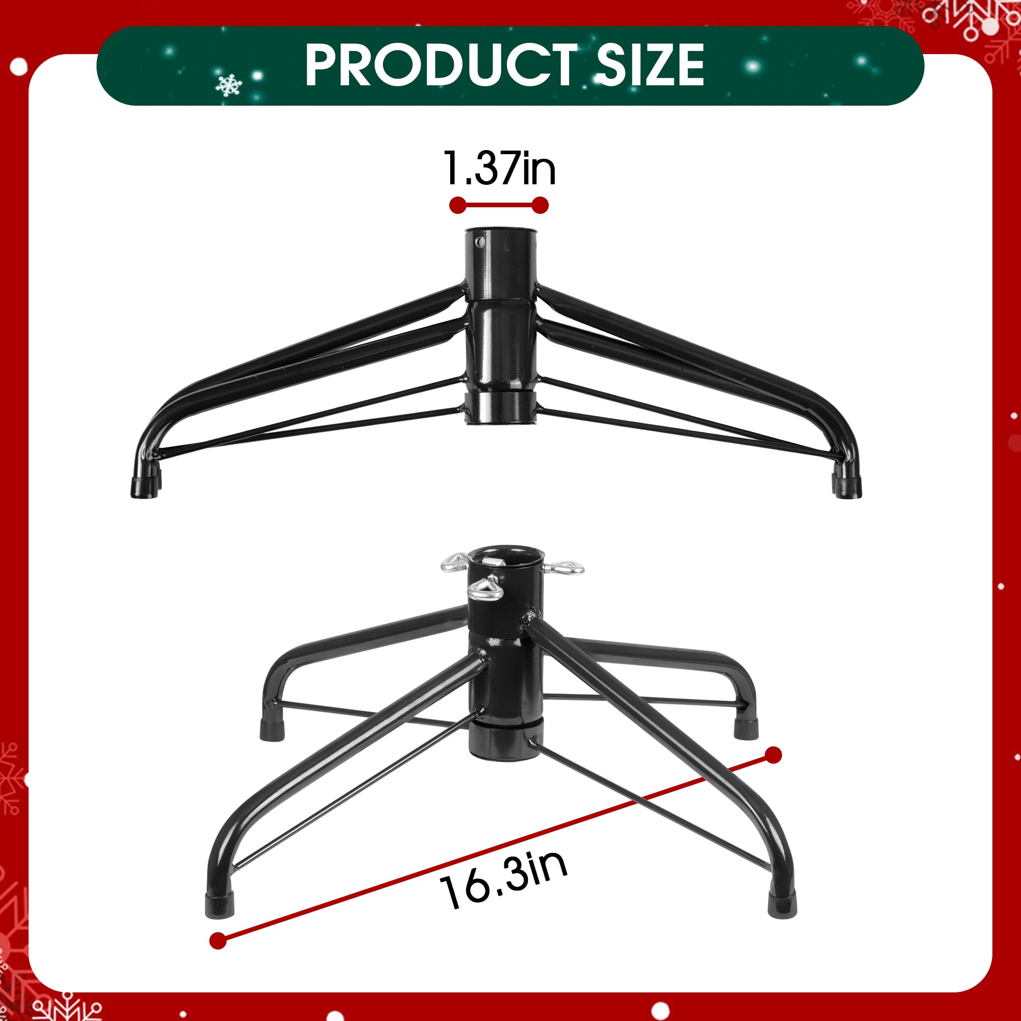 JSungo Foldable Christmas Tree Stand, 16.3 inch Metal Christmas Tree Base, Fits 3 Ft to 6 Ft Artificial Trees (0.5-1.37 inch Pol