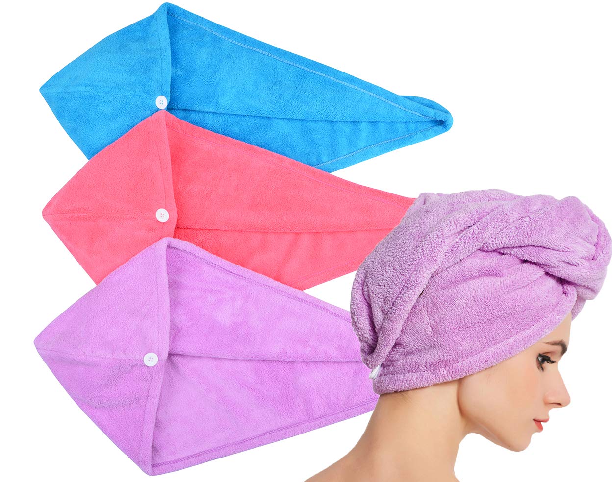 HOPESHINE Hair Towel Twist Women's Soft Shower Towels for Hair Turban Wrap Drying Head Towels Great Gift for Women (Blue+Purple+