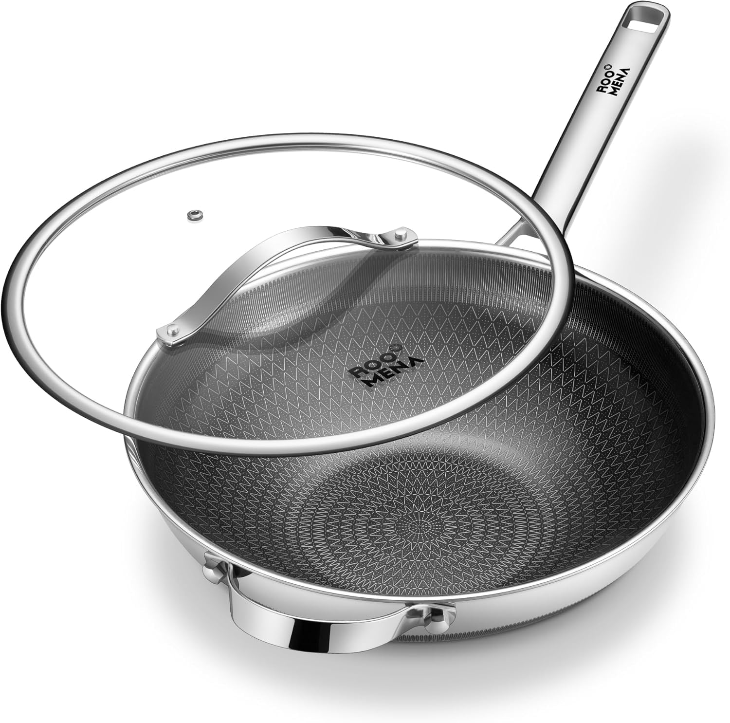 Wok pan with Lid, Hybrid Ceramic 13 Inch TriPly Stainless Steel Woks & Stirfry Pans Nonstick, NonToxic, PFAS/PFOA/PTFE Free, 