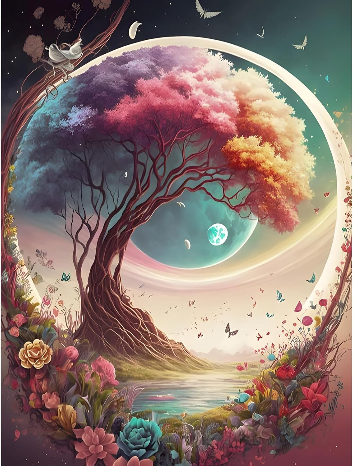 Ranur 5D Pink Tree Diamond Painting Kit, Home Wall Decor, Diamond Art Kit For Kids And Adults, Stunning Diy Decor With Rhineston