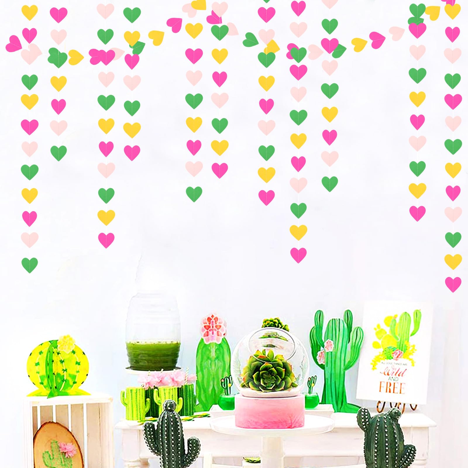 Hawaii Pool Party-Decorations Love-Heart Garland - 52Ft Tropical Jungle Birthday Bachelorette Hanging Decoration Streamers Banne