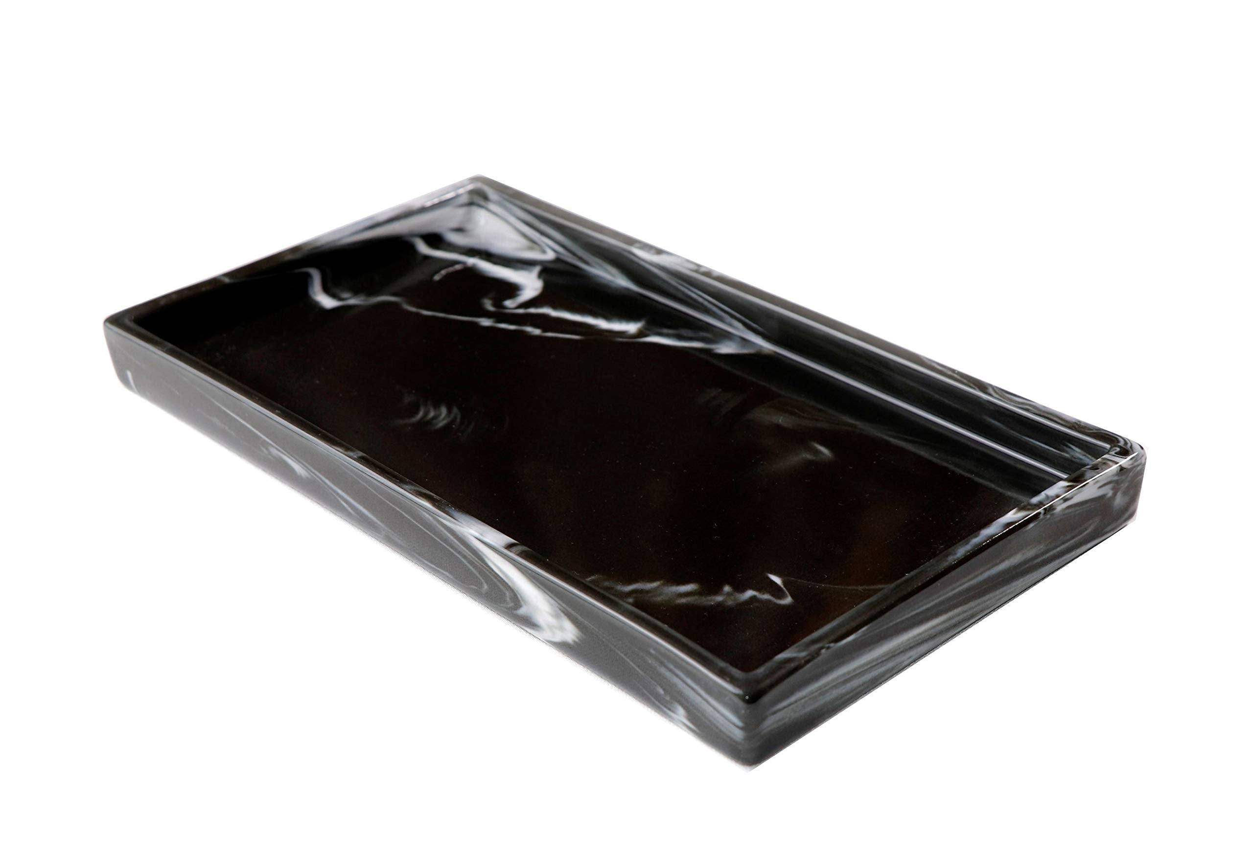 Bathroom Tray Goporcelain Marble Tray for Bathroom Counter Decor Ceramic Perfume Organizer Vanity Tray for Dresser Jewelry Dish Key Plate Rectangle Marble Sink Trays Countertop Organizer Black Large