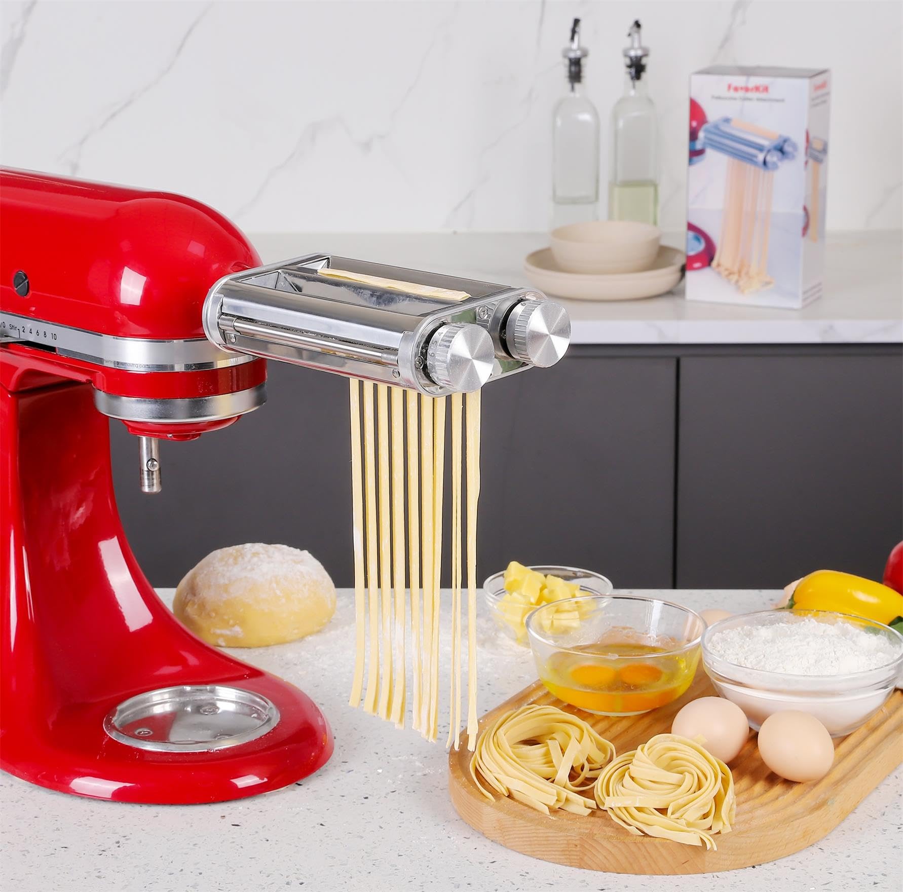 Favorkit Pasta Maker Attachment For Kitchenaid Mixers,3 In 1 Set Included Pasta Sheet Roller, Spaghetti Cutter, Fettuccine Cutte