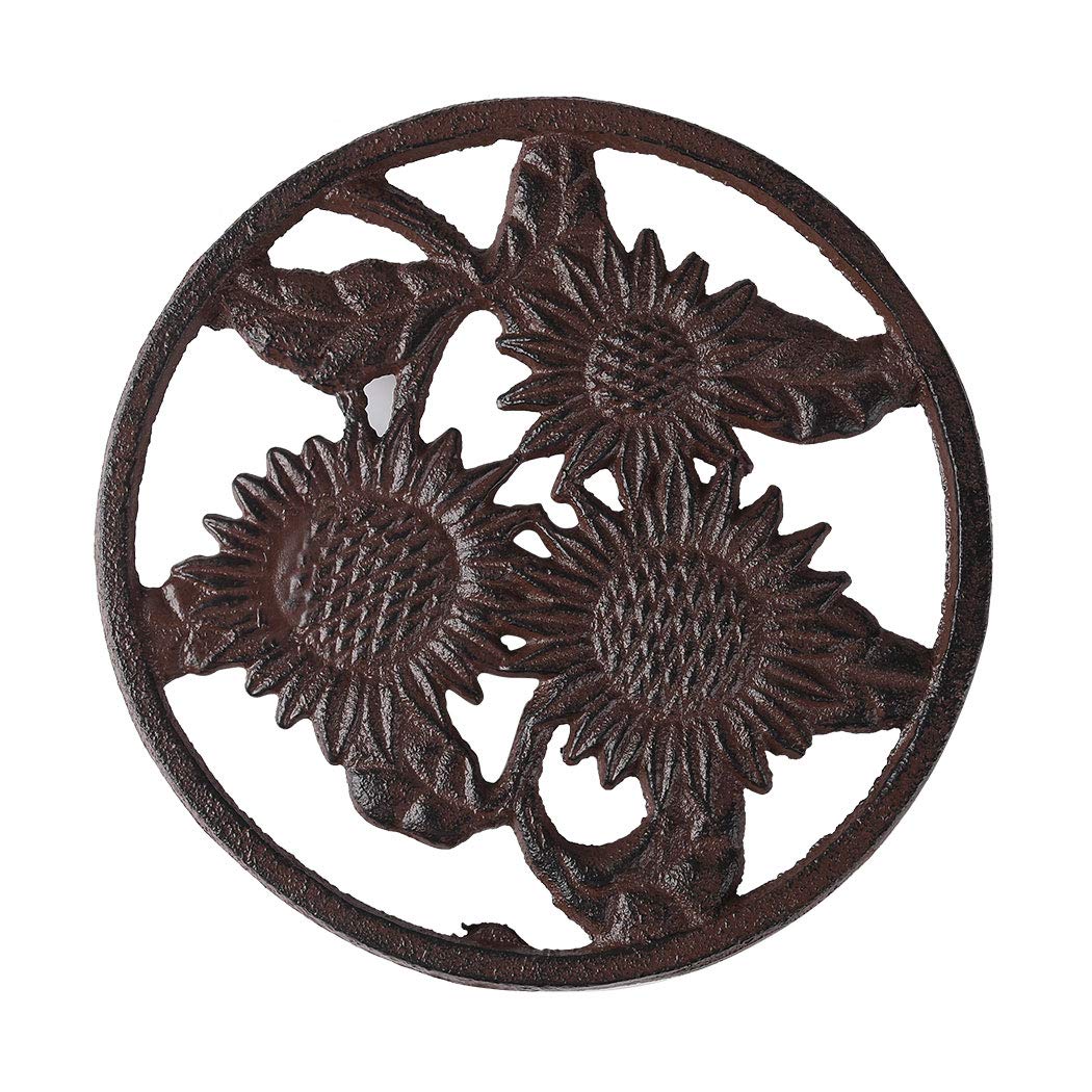 Cast Iron Sunflower Trivet - Decorative Cast Iron Trivet For Kitchen Or Dining Table - Vintage, Rusted Design - 6.1''''X6.1''''