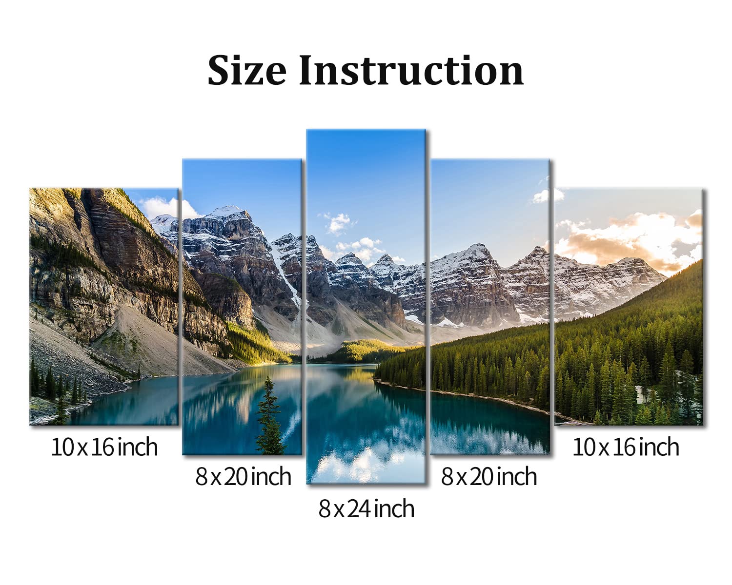 Wall Art Decor Poster Painting On Canvas Print Pictures 5 Pieces Moraine Lake and Mountain Range Sunset Canadian Rocky Mountains Landscape Framed Picture for Home Decoration Living Room Artwork