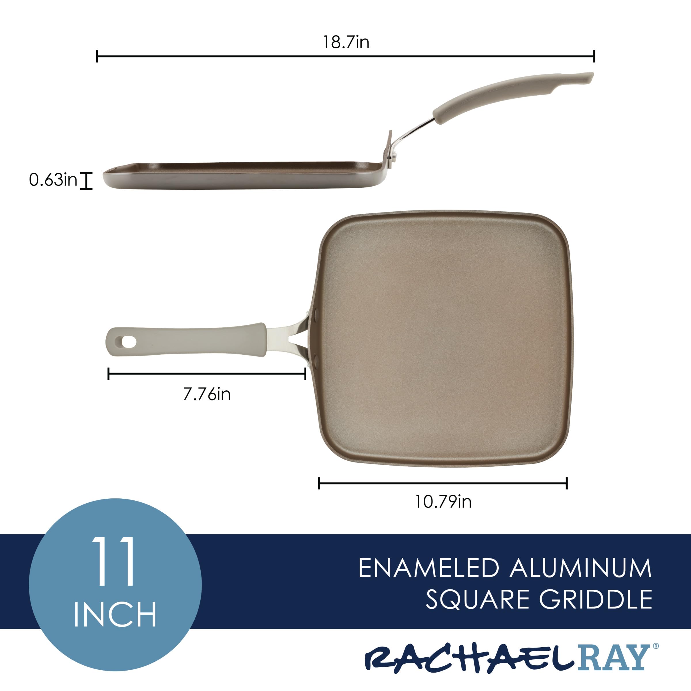Rachael Ray Cook + Create Nonstick Stovetop Griddle/Grill Pan, Square, 11 Inch, Gray