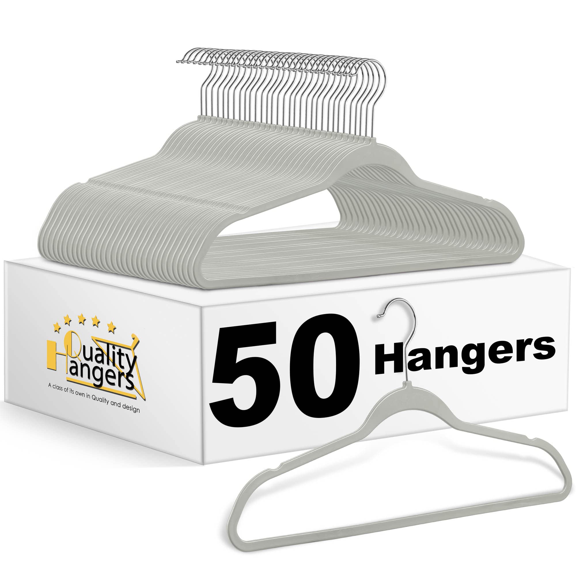 Quality Hangers Clothes Hangers 50 Pack - Non-Velvet Plastic Hangers For Clothes -Heavy Duty Coat Hanger Set -Space-Saving Close