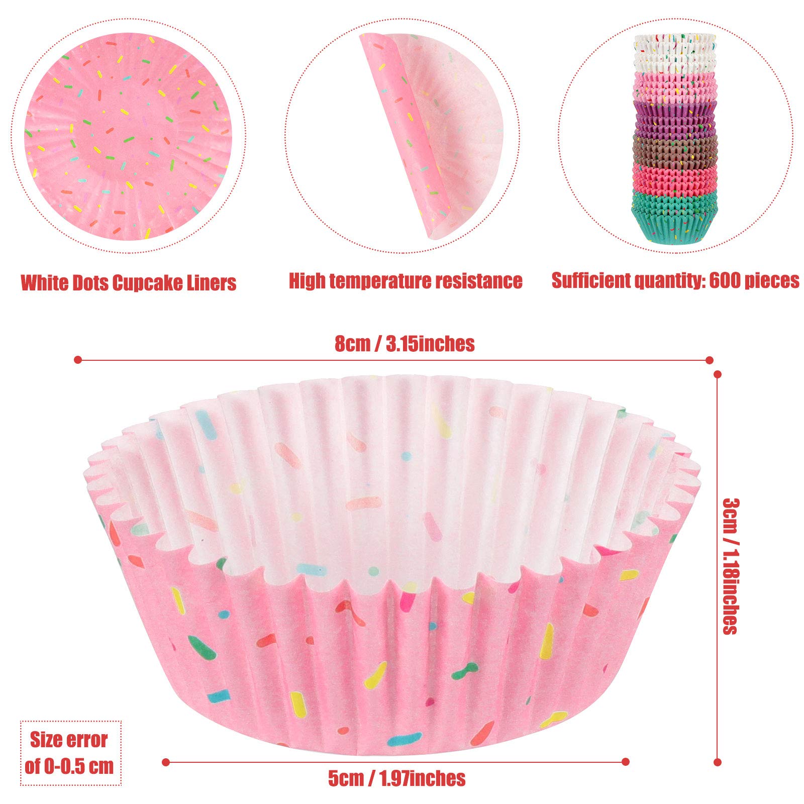 600 Pieces Candyland Party Cupcake Liners Colorful Paper Baking Cups Cupcake Wrappers Wraps Muffin Case Trays For Christmas Cand