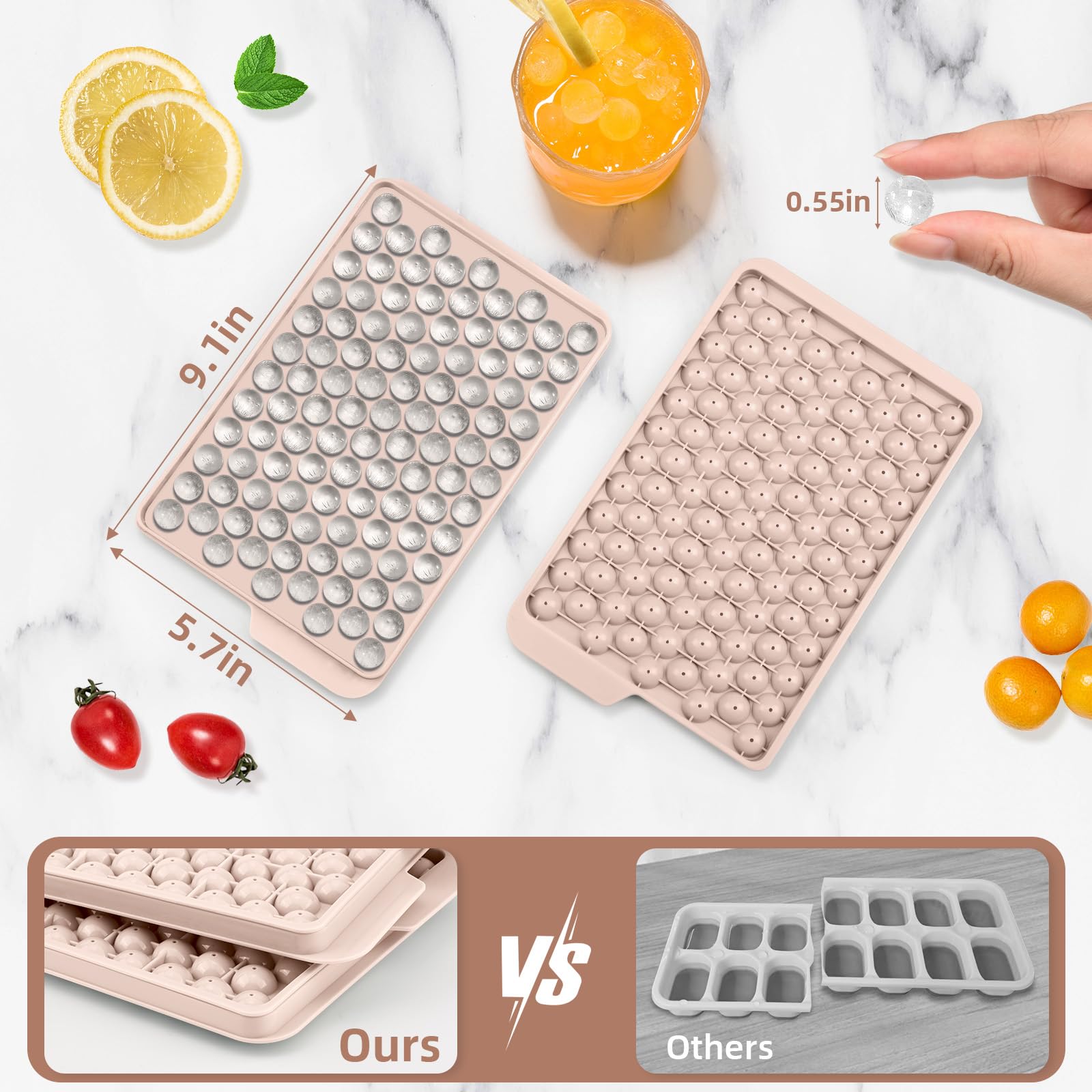 WIBIMEN Mini Ice Cube Trays  Upgraded Small Trays Easy Release  104x4 PCS Tiny Tray Crushed for Chilling Drinks Coffee Juice(4Pack Pink trays & Bin Scoop)