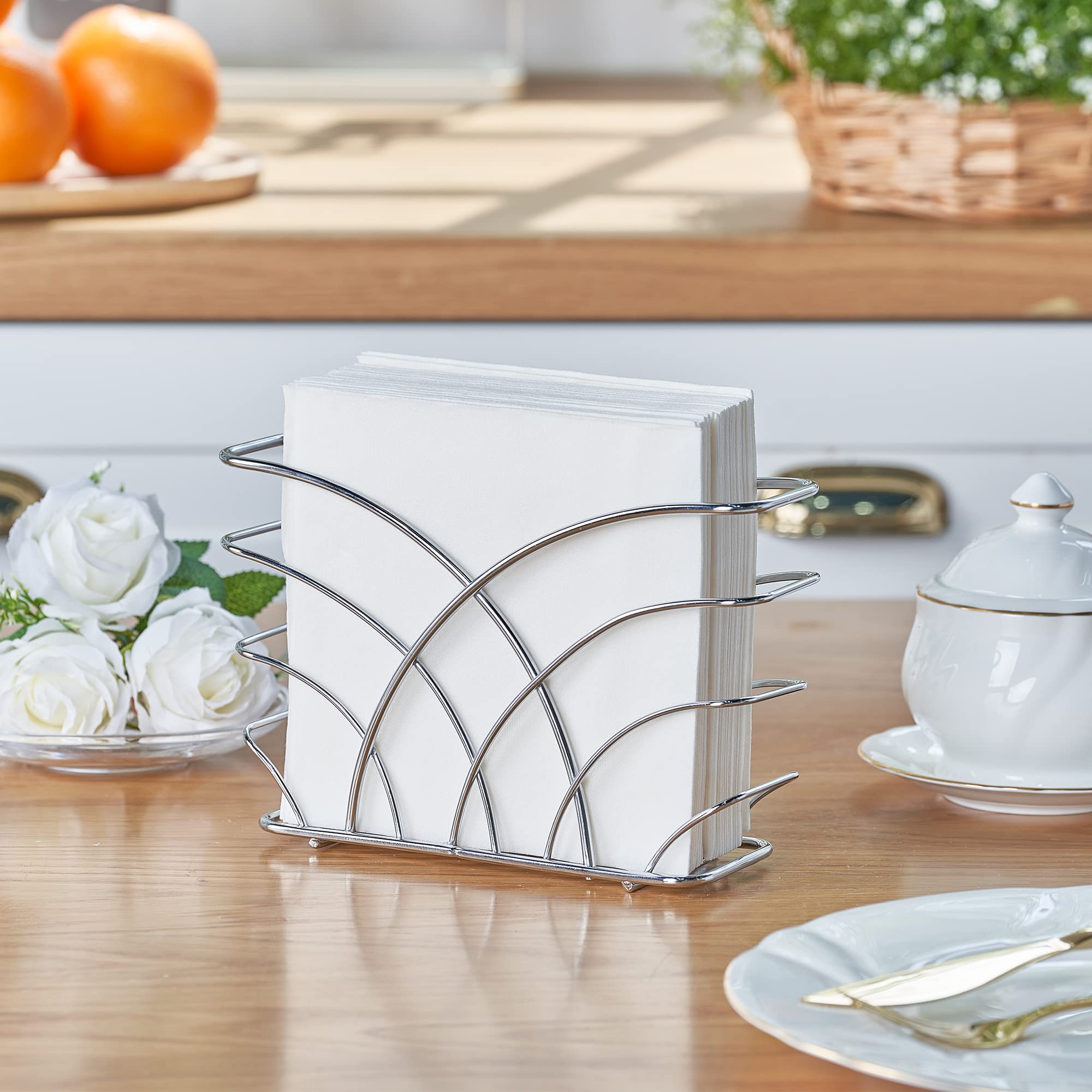 Levimetree Silver Napkin Holder For Table - Decorative Napkin Holders For Paper Napkins, Kitchen Napkin Holder With Upright Stor