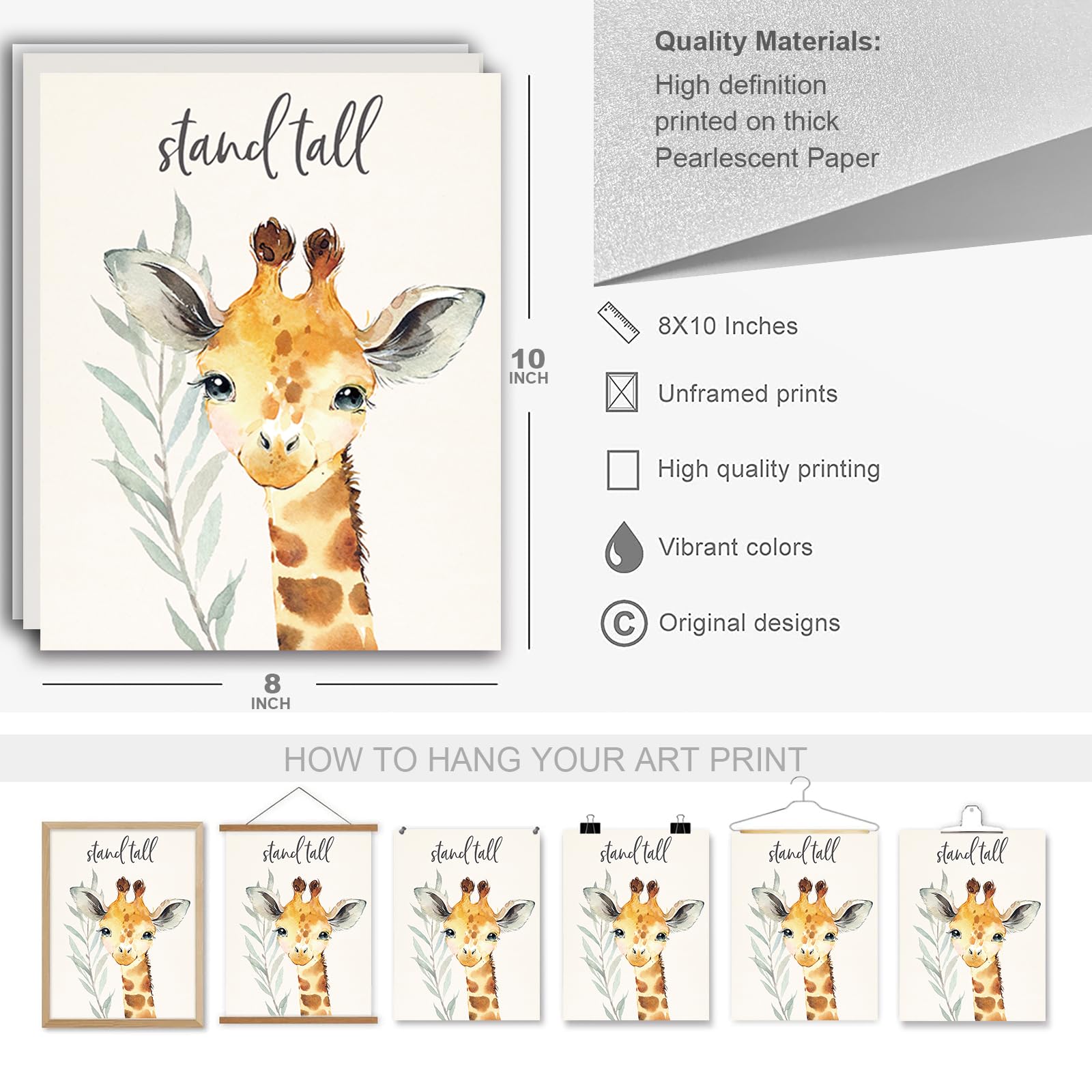 6 Pcs Cartoon Animals Wall Art Nursery Decor Cute Elephant Giraffe Leopard Zebra Tiger Inspirational Wall Decor Unframed Posters