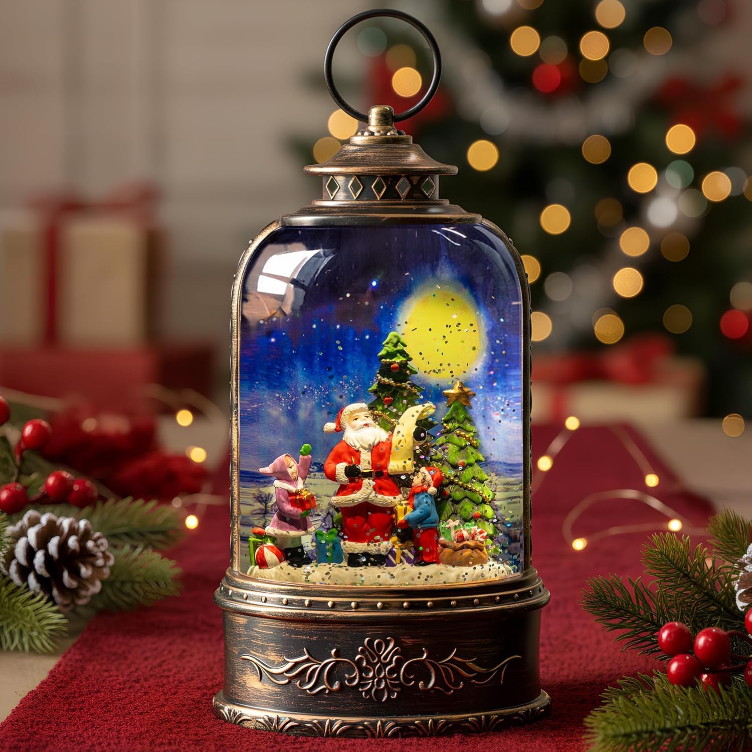 Christmas Snow Globe Water Lantern with Santa's List Scene Battery Operated or USB Powered Musical Lighted Holiday Decoration fo