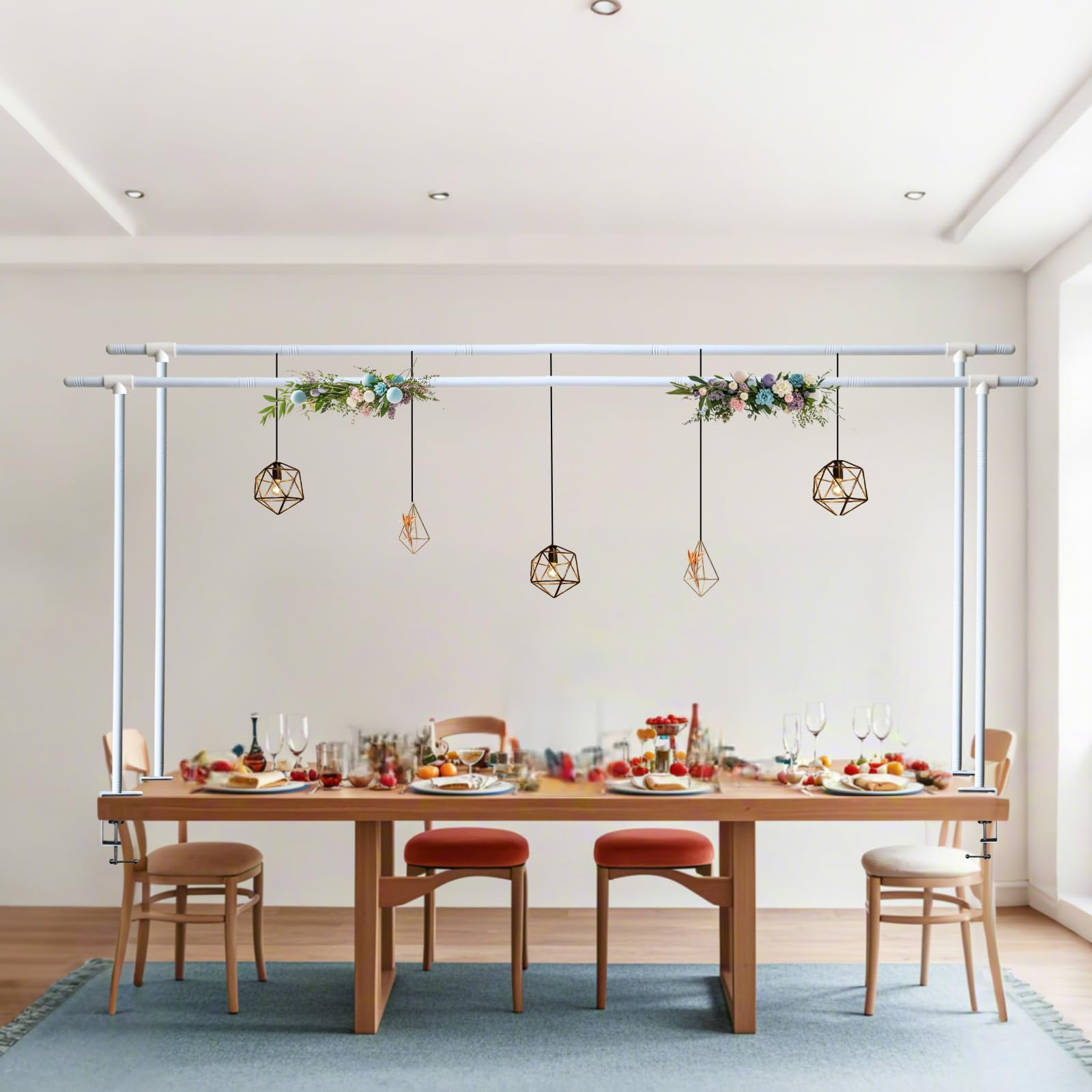 Over Table Rod Stand with Clamps 2 Pieces White Table Arch Adjustable Rod Stand H16-45 L16-87 Balloon Frame Hanging for Party An