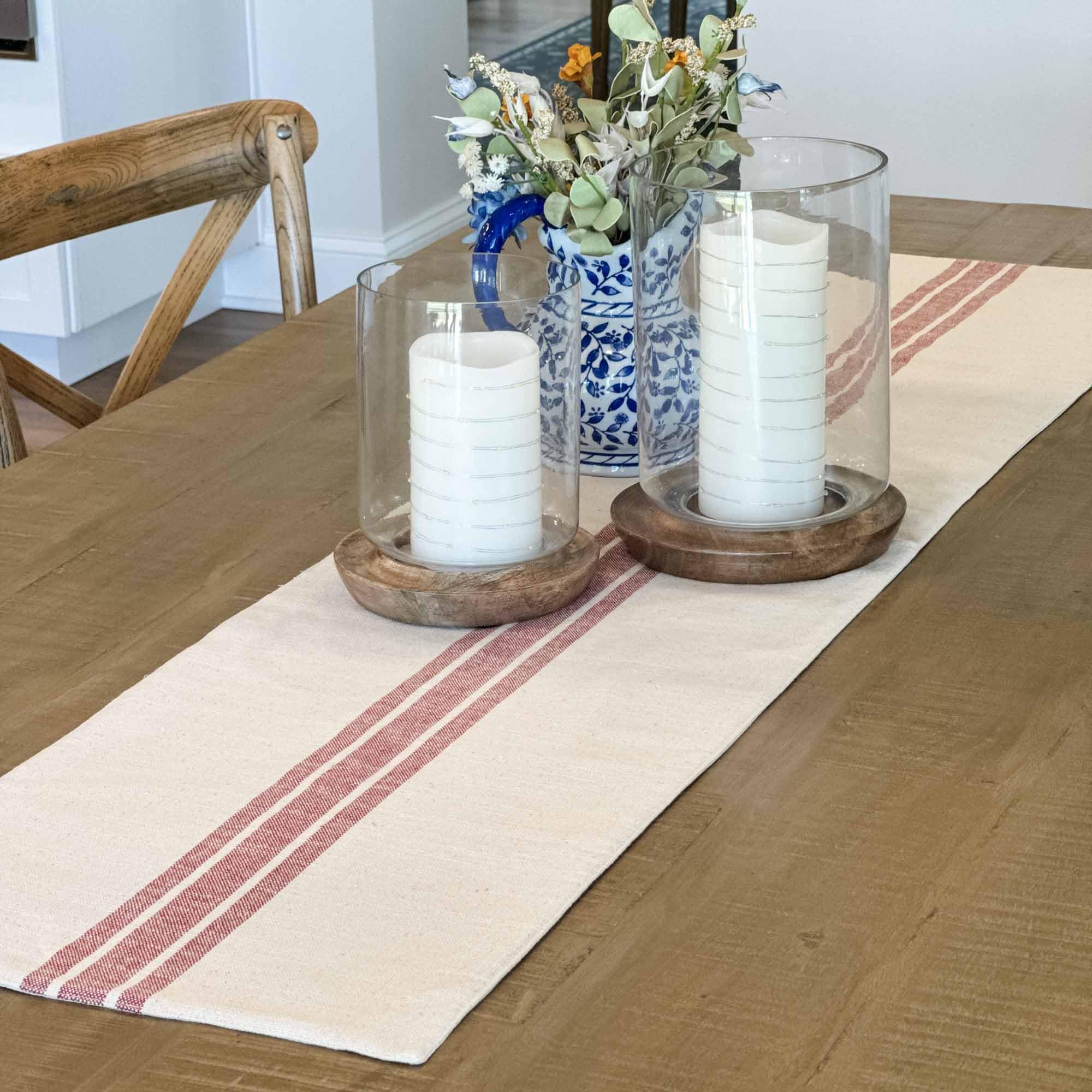 Market Place Red Grain Sack Stripe Table Runner, 13'' X 54'', Farmhouse Style, Red And Cream Tabletop D  Cor