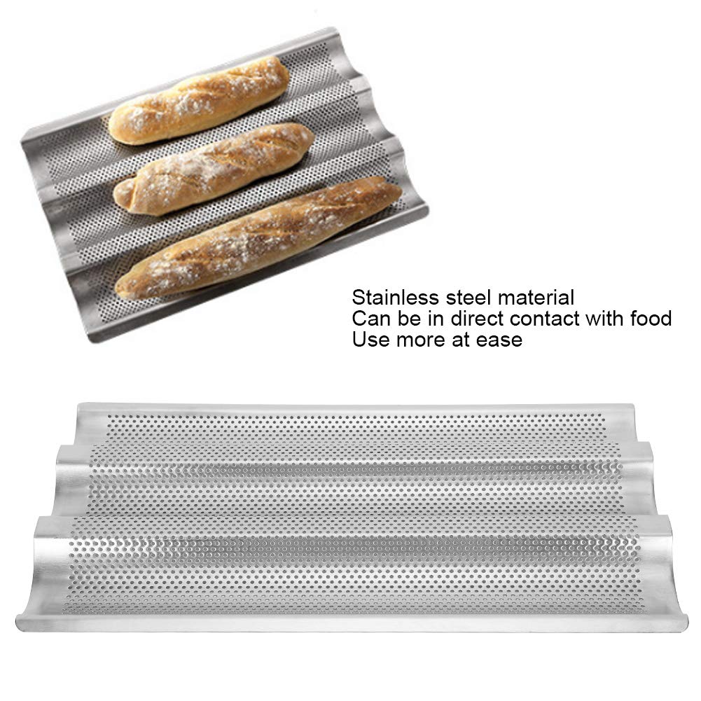 Topincn 430 Stainless Steel French Bread Waves Baking Tray Pan Bread Baking Tool 3 Silver