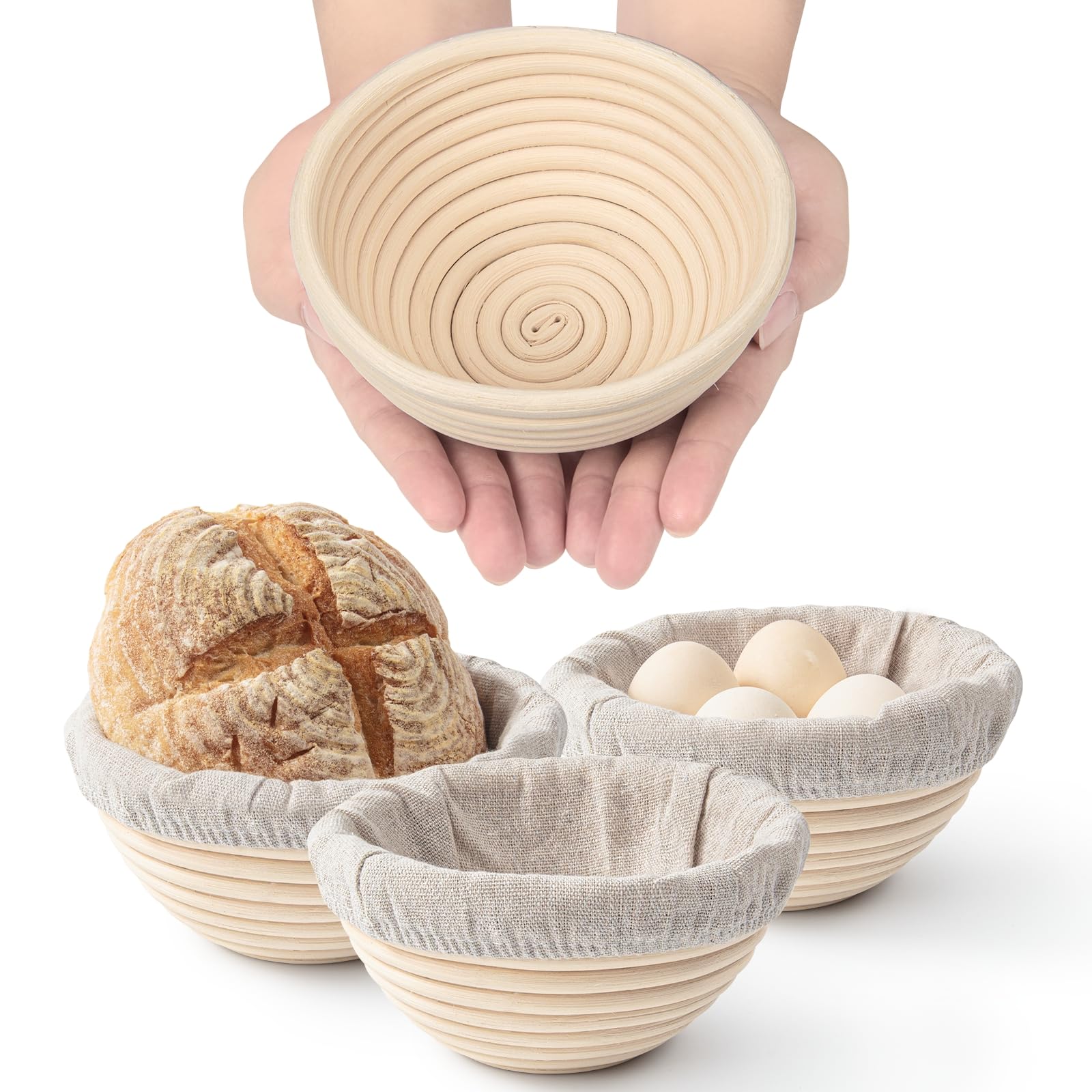 Mini Banneton Basket (5 Inch, Set of 4) - Round Banneton Bread Proofing Set, Perfect for Bread Bowl and Small Sourdough Loaves- 