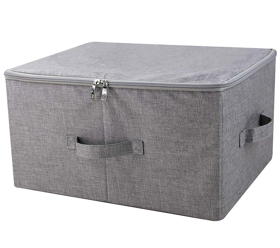 iwill CREATE PRO Folding Storage Box with Zip Lid and Handles  Storage Basket With Linen Fabric  Closet Shelf Drawers Dark Gray  2 pcs