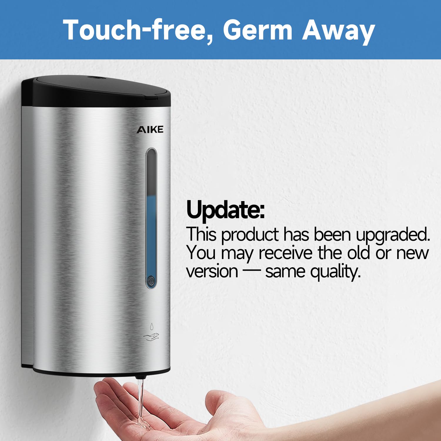 AIKE Wall-Mount Automatic Liquid Soap Dispenser 27oz Large capacity Brushed Stainless Steel Finish Model AK1205