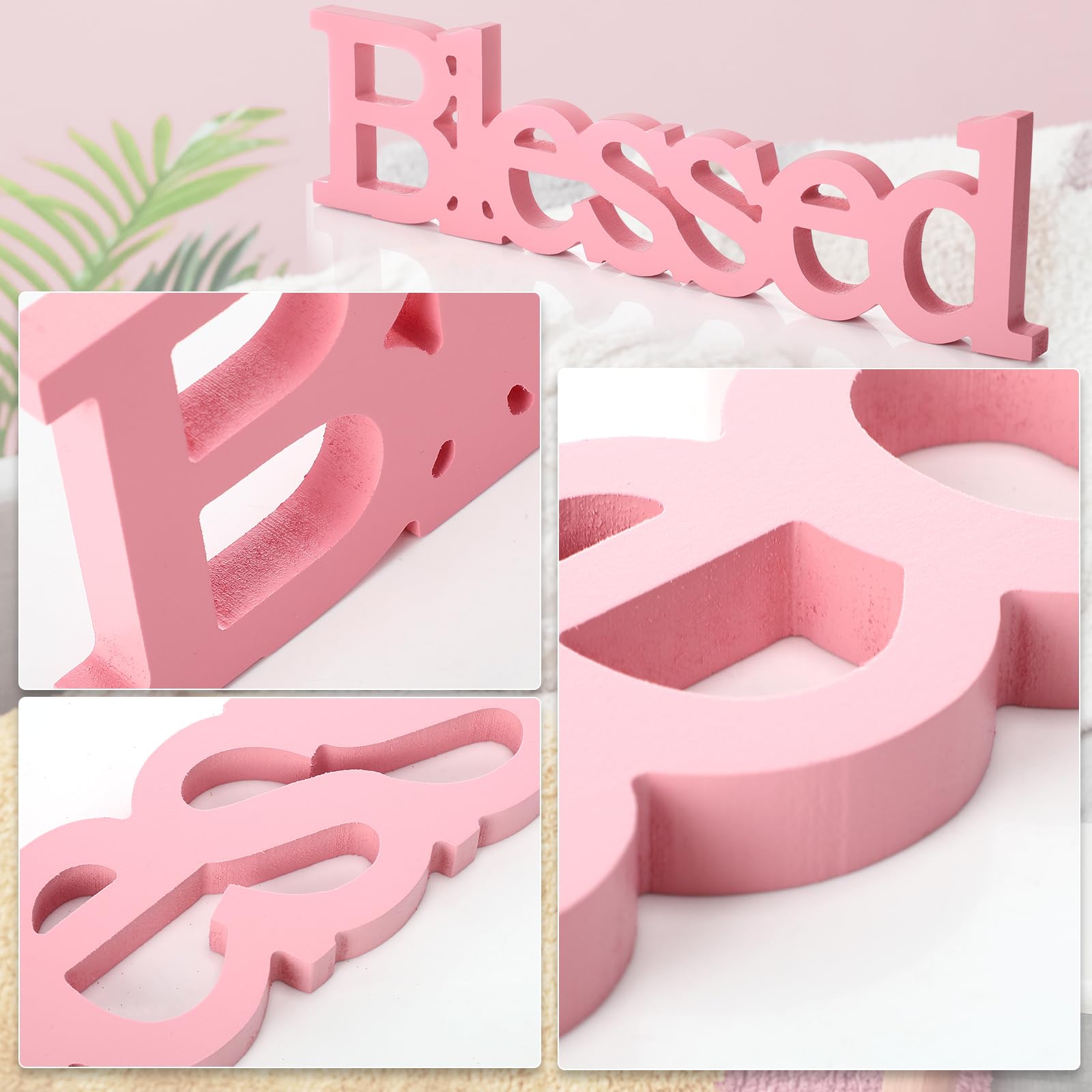 Blulu Blessed Letter Table Sign Blessed Standing Letter Table Sign Rustic Wooden Home Standing Decor for Thanksgiving Day Christ