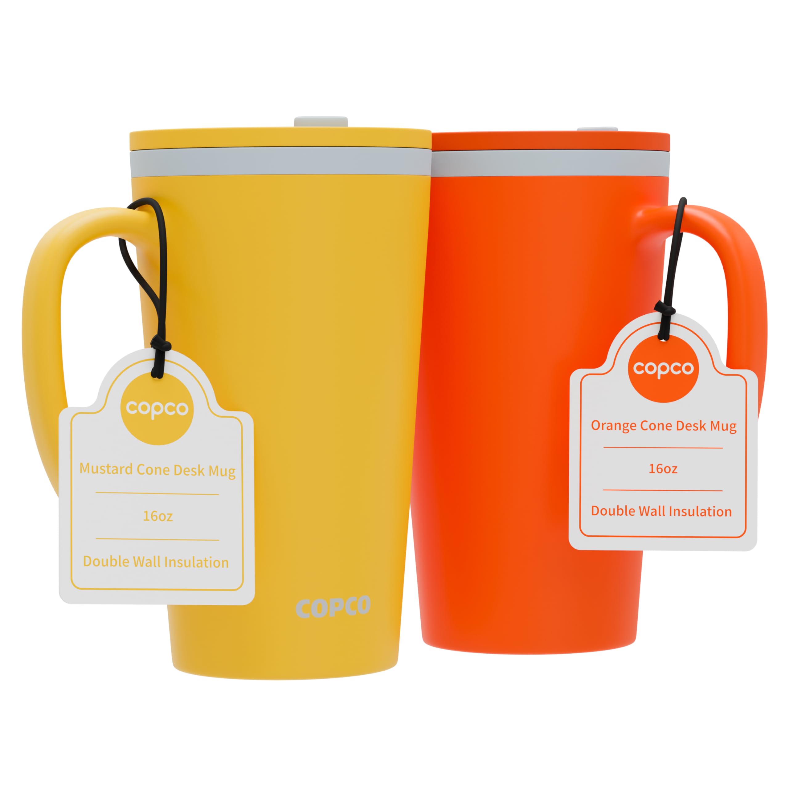 Copco Cone Desk Mug, 16 Ounce (Set of 2) - Double Wall Insulated Mug Set with Lid and Handle, Microwave & Dishwasher Safe, BPA-F
