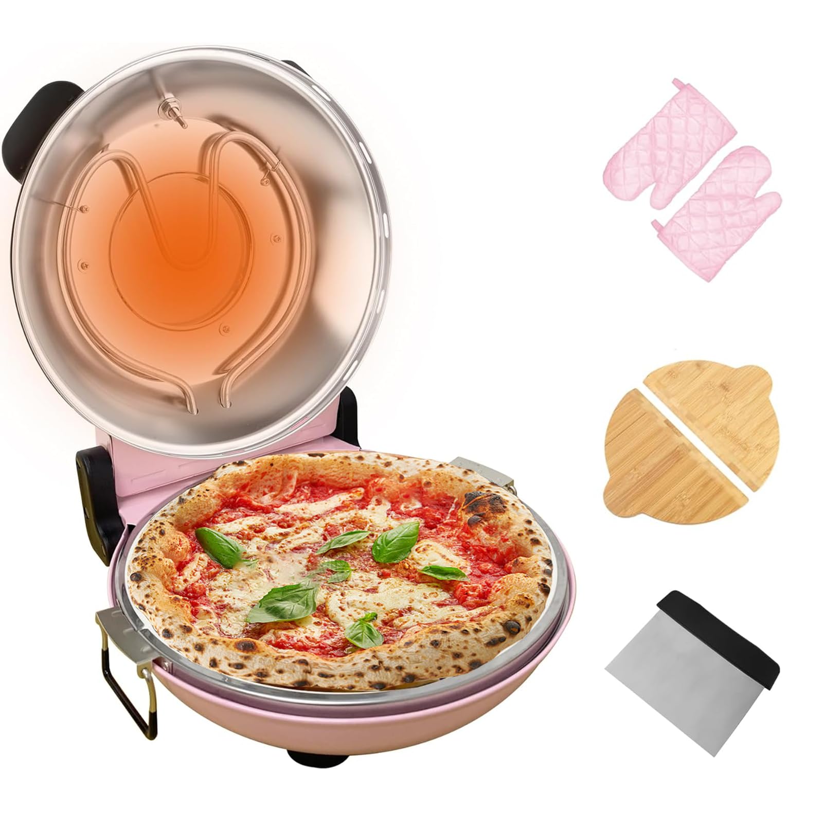YIBAKE Stone Pizza Oven, 12 Indoor Electric Pizza Maker, 1200W Countertop Pizza Maker Machine with Dual Temp Control, Crispy C