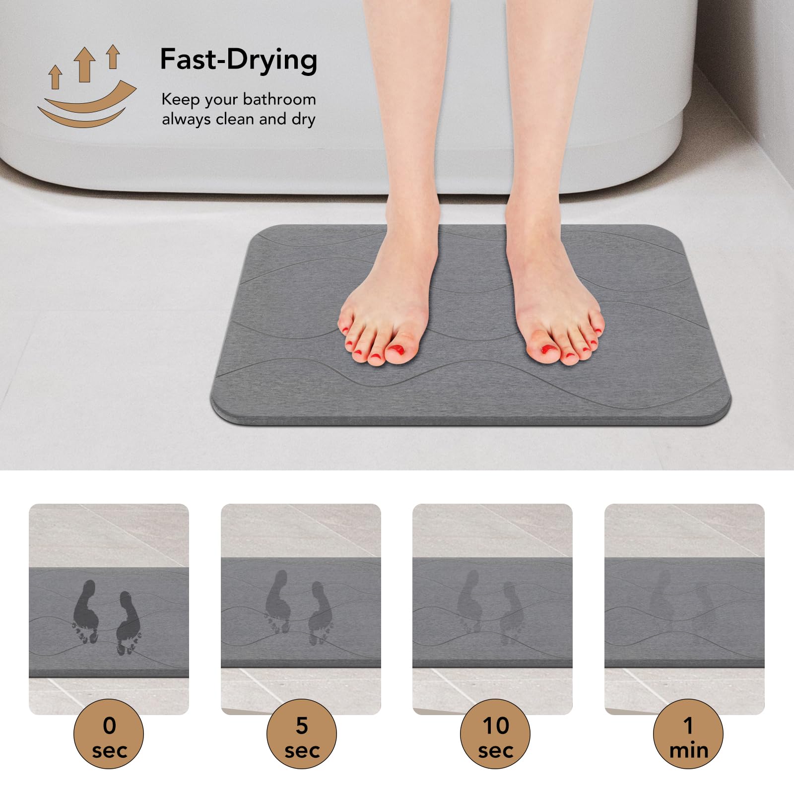 Jizeuo Stone Bath Mat, Diatomaceous Earth Shower Mat, Non-Slip Super Absorbent Quick Drying Bathroom Floor Mat, 2Pack,Grey, Patt
