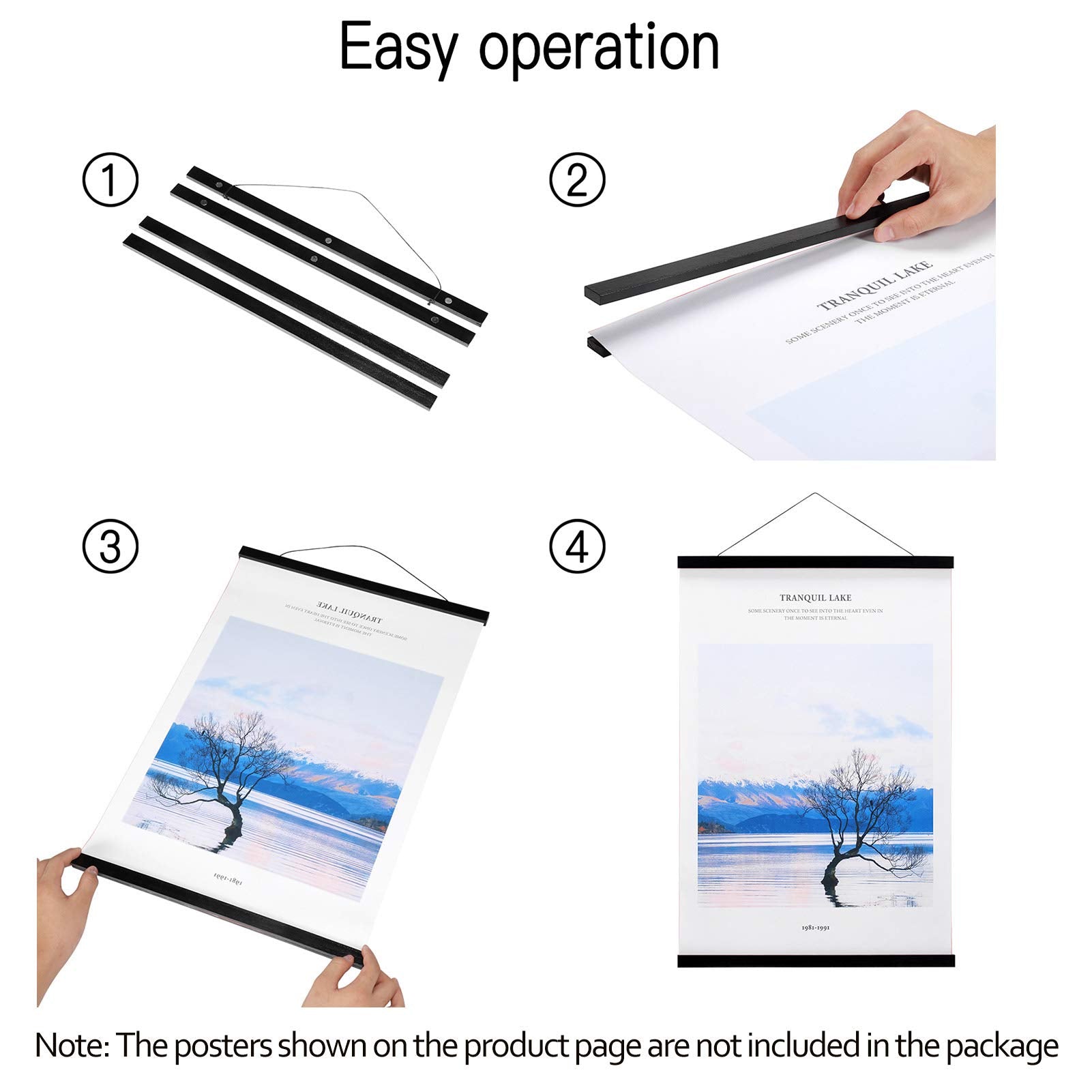 FALAMON Magnetic Poster Hanger Frame  18x12 18x24 18x28 Teak Wood Magnet Poster Frame for Posters  Prints  Photos  Pictures  Maps  Scrolls  and Canvas Artwork(Black  18'')