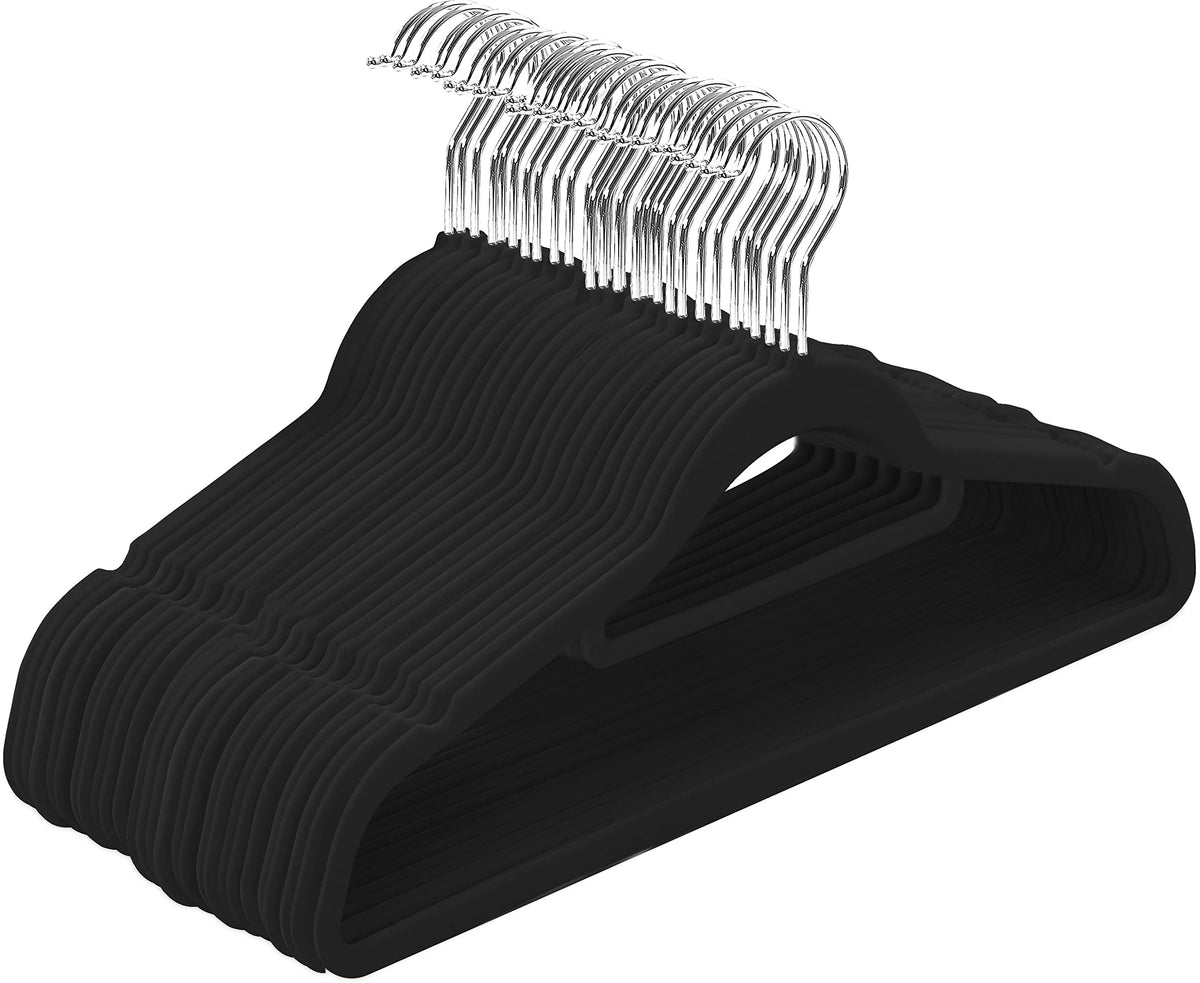 Utopia Home Premium Velvet Hangers 50 Pack - Non-Slip Clothes Hangers With Tie Bar - Black Hangers - Standard Hangers With 360 D
