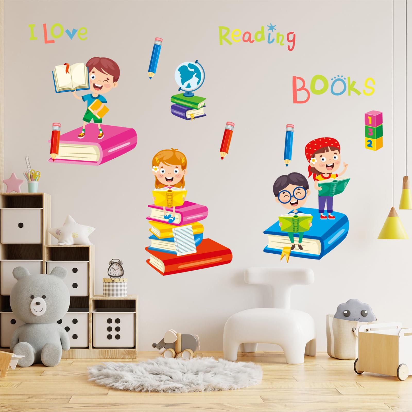Reading Books Wall Decals,Inspirational Quote Wall Stickers, Educational Peel And Stick Wall Art & Murals For Kids Room Nursery
