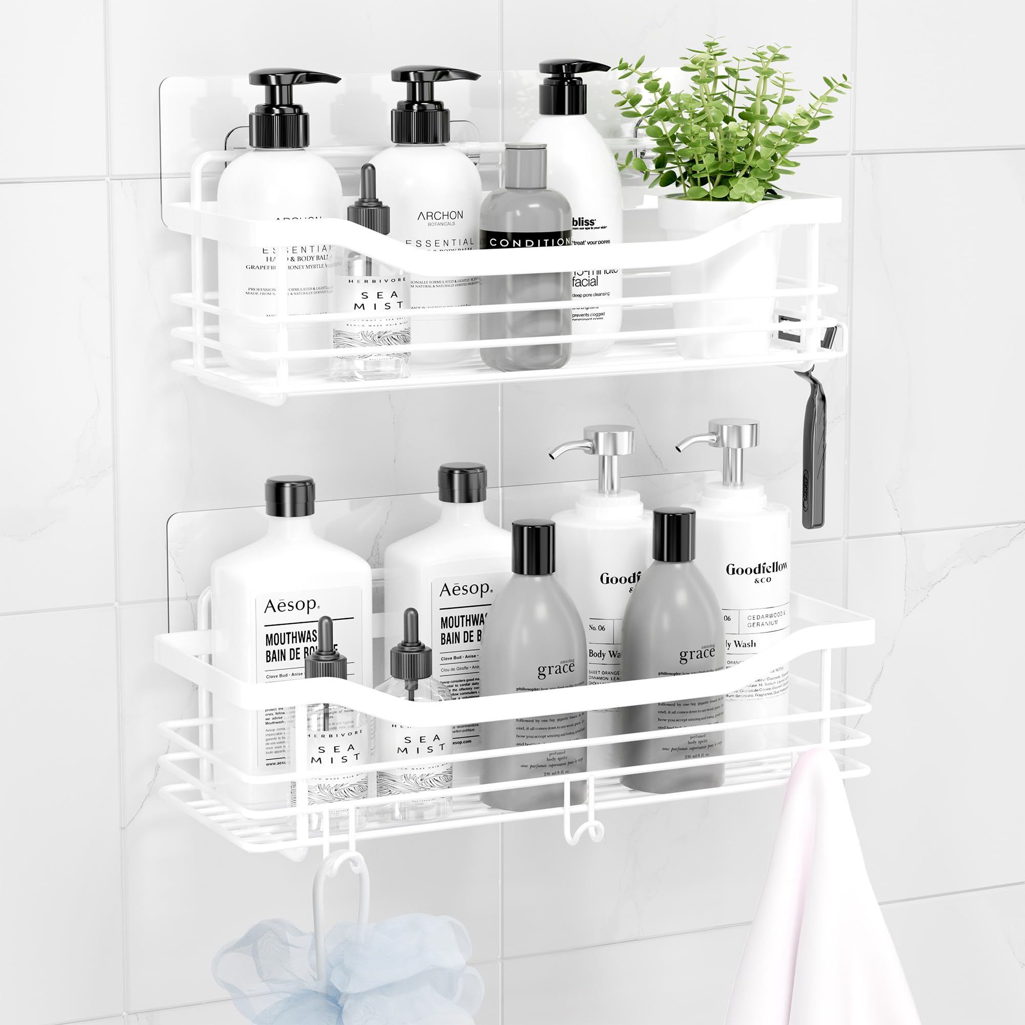 Orimade Shower Caddy Basket Shelf Storage Rack, No Drilling Wall Mounted Adhesive Rust Proof Stainless Steel Shower Organizer Wi