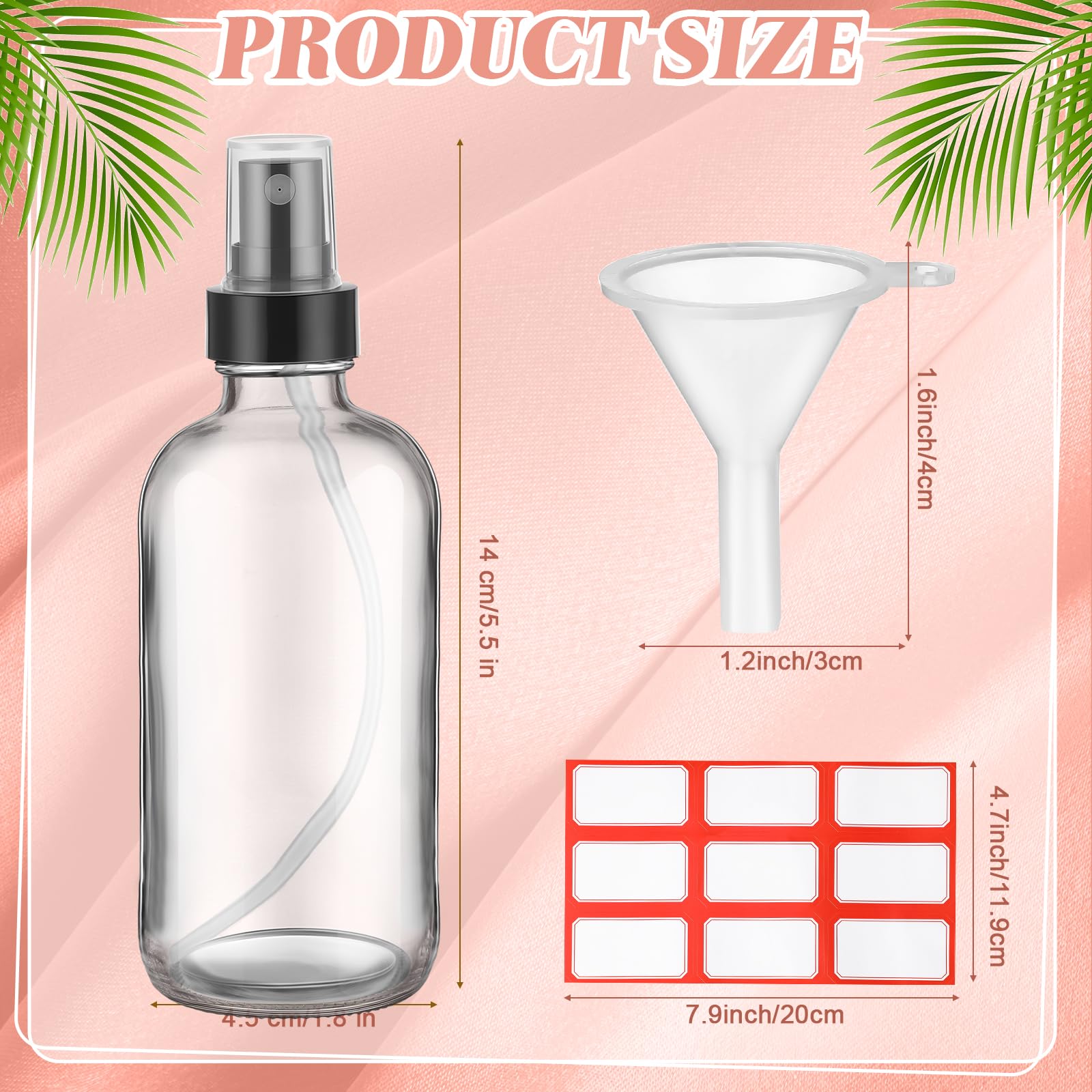 Fumete 2 Pack Glass Bottles 4Oz Empty Bottle Refillable Liquid Containers With 1 Label 1 Funnel For Essential Oils Hair Travel P