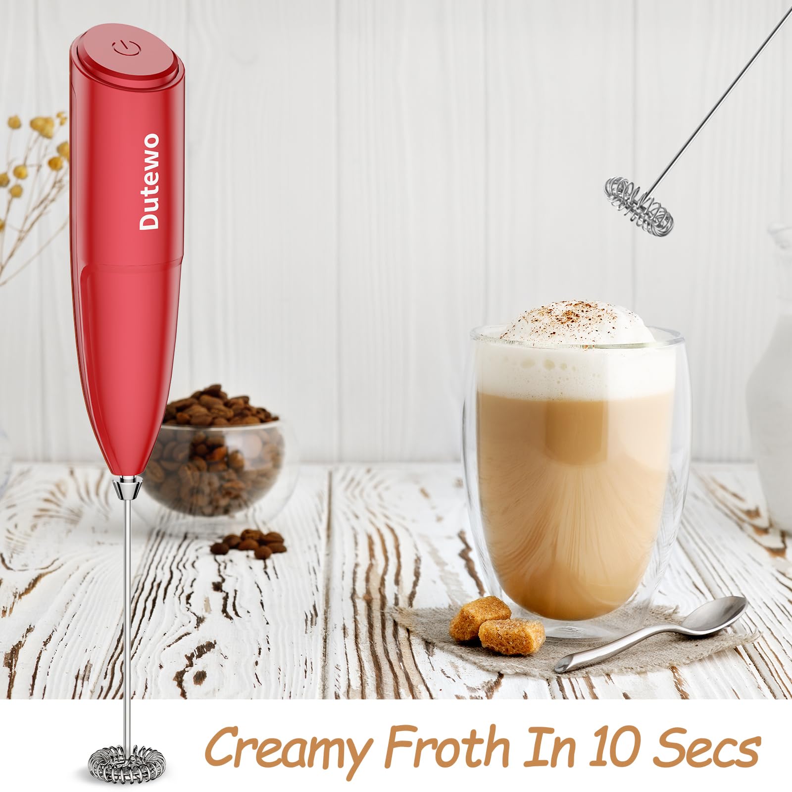 Hand Mixer Milk Frother For Coffee - Dutewo Frother Handheld Foam Maker For Lattes, Electric Whisk Drink Mixer Mini Foamer For C