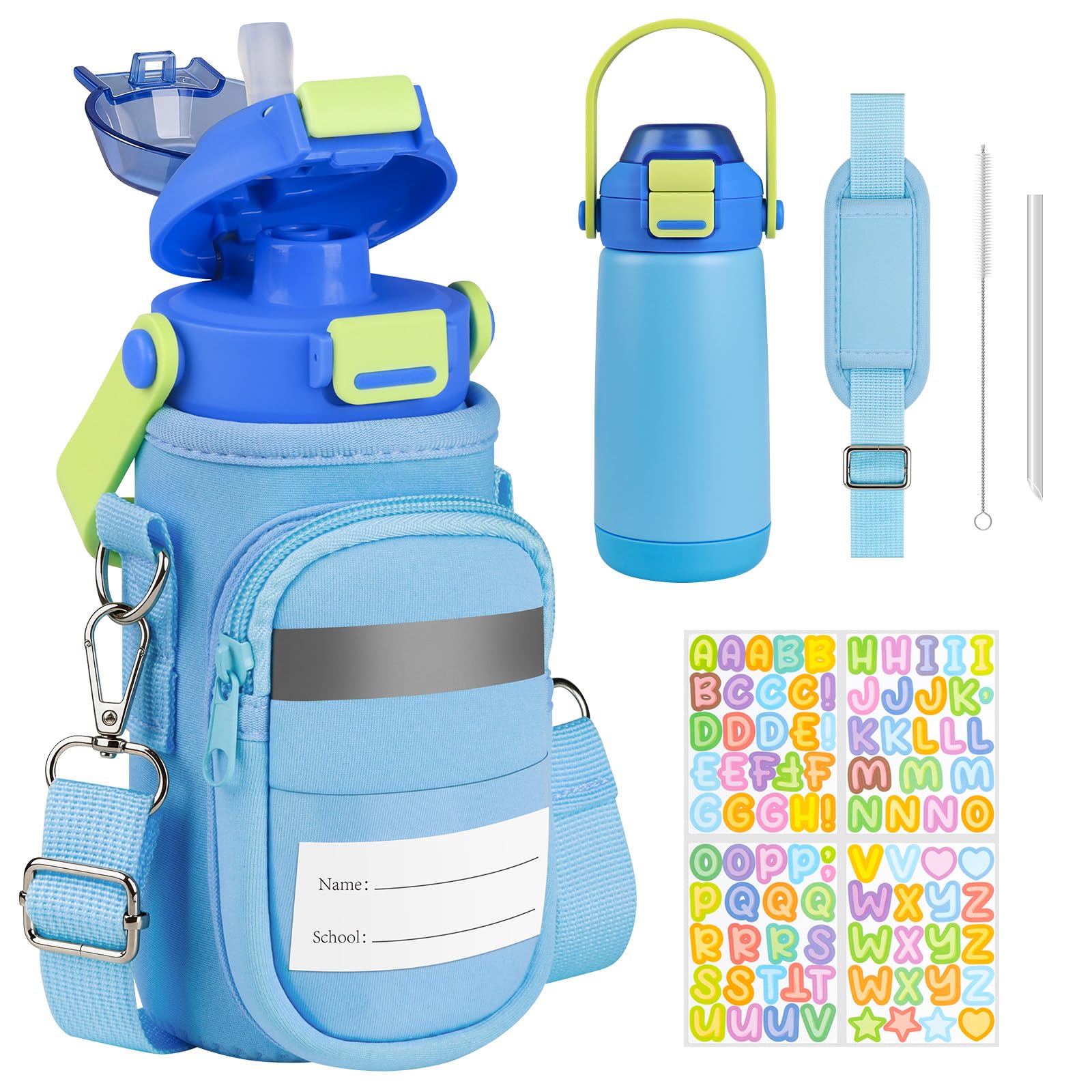 REDSHELL Kids Water Bottle with Carrier Bag, Leakproof Steel Tumbler, Blue