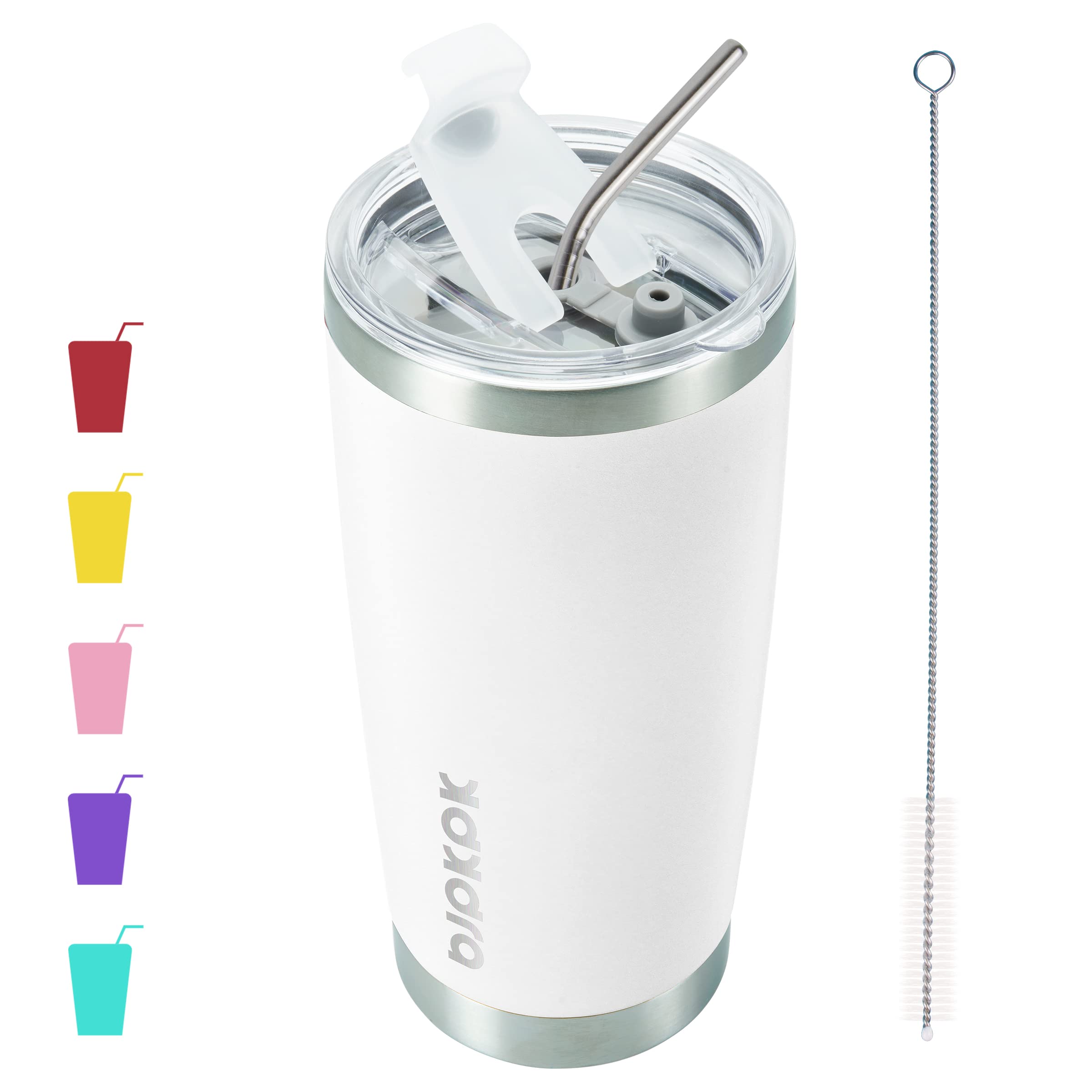 BJPKPK 20 oz Stainless Steel Insulated Tumbler Cups Coffee Mug With Lid And Straw,White
