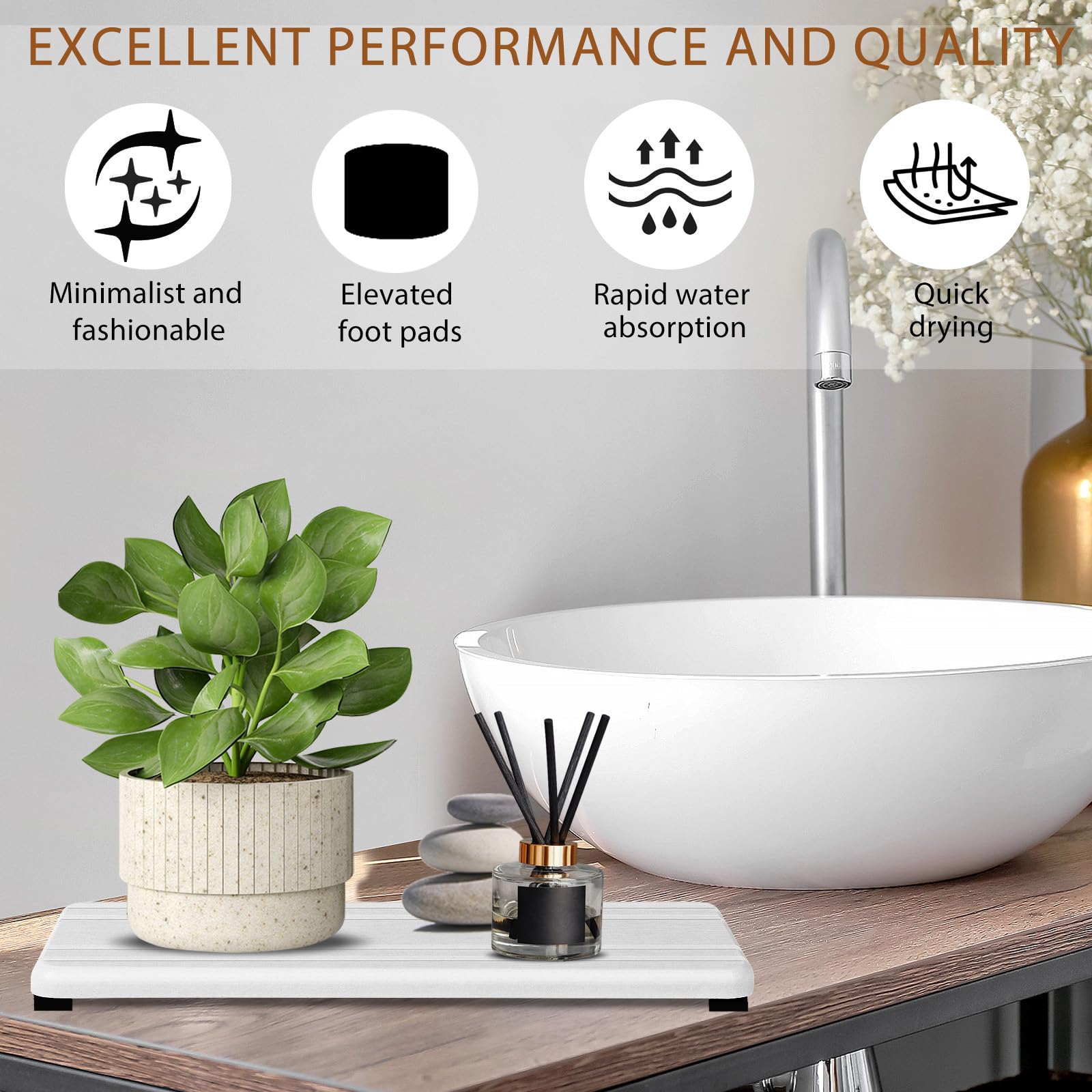 2Pcs Water Absorbing Stone Tray,Quick Drying Stone Sink Tray,Water Absorbent Diatomite Coasters For Bathroom Counter And Kitchen