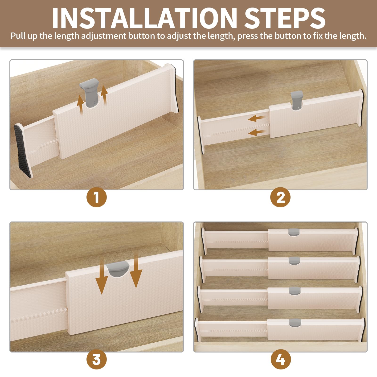NTQNOIKA Drawer Dividers Organizer 8 Pack, Adjustable Separators 4'' High Expandable from 11-17'' for Bedroom, Bathroom, Closet,