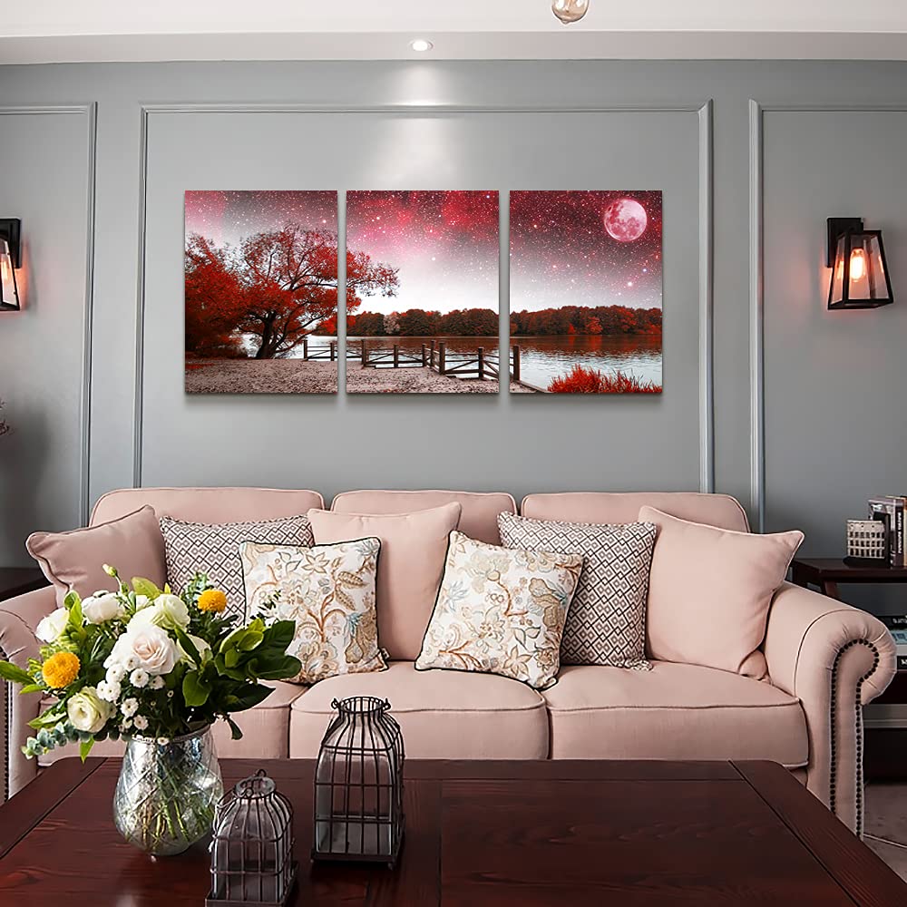 Wall Art For Living Room Large Size Wall Decor For Bedroom Room Wall Pictures Artwork Abstract Red Tree Moon Landscape Paintings