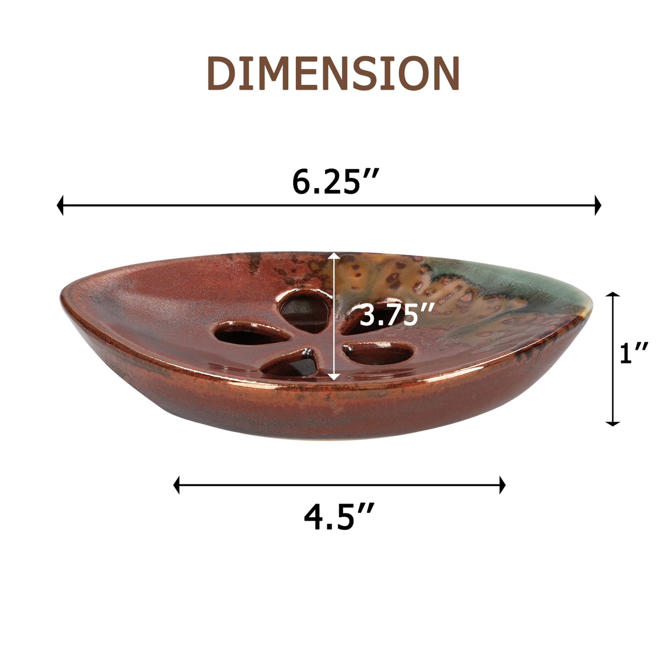 Lungmongkol Shop Ceramic Soap Dish With Self Draining Tray For Bathroom, Kitchen (Reddish Brown) 6.25 X 3.75 X 1 Inches (Lxwxh)