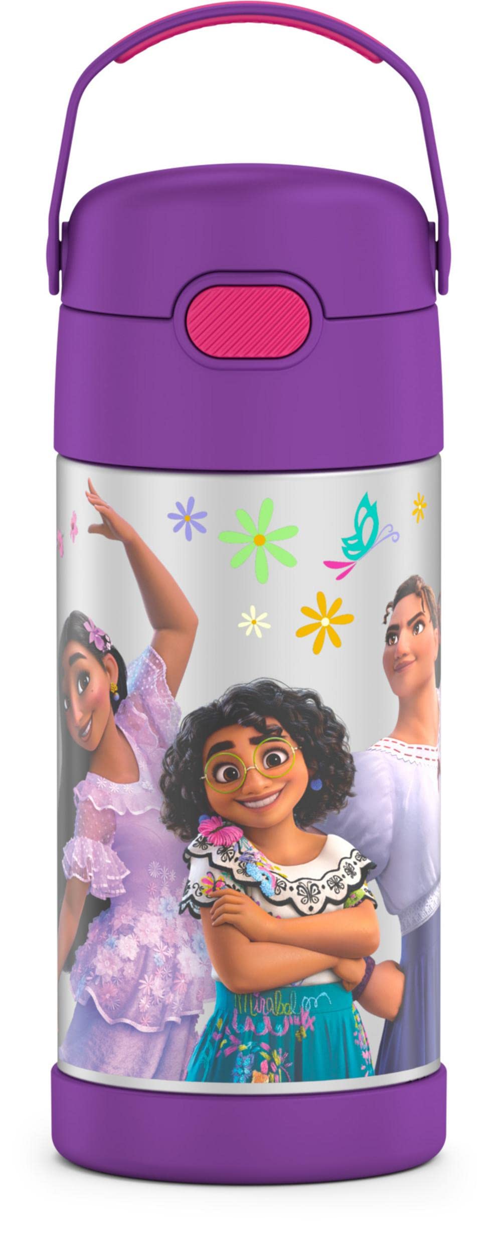 Thermos Funtainer Water Bottle With Straw - 12 Ounce, Encanto - Kids Stainless Steel Vacuum Insulated Water Bottle With Lid