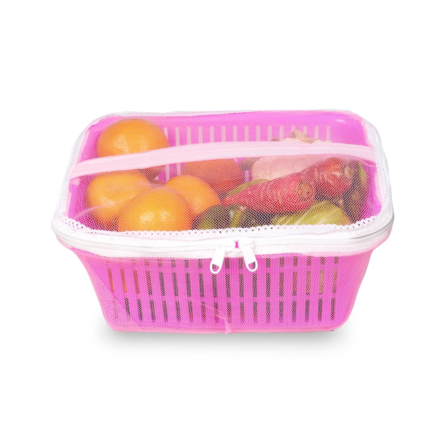 Vellura Squre Shape Fruit Basket For Storage Vegetable With Net Cover Stylish Fruits Basket For Kitchen (Pink)