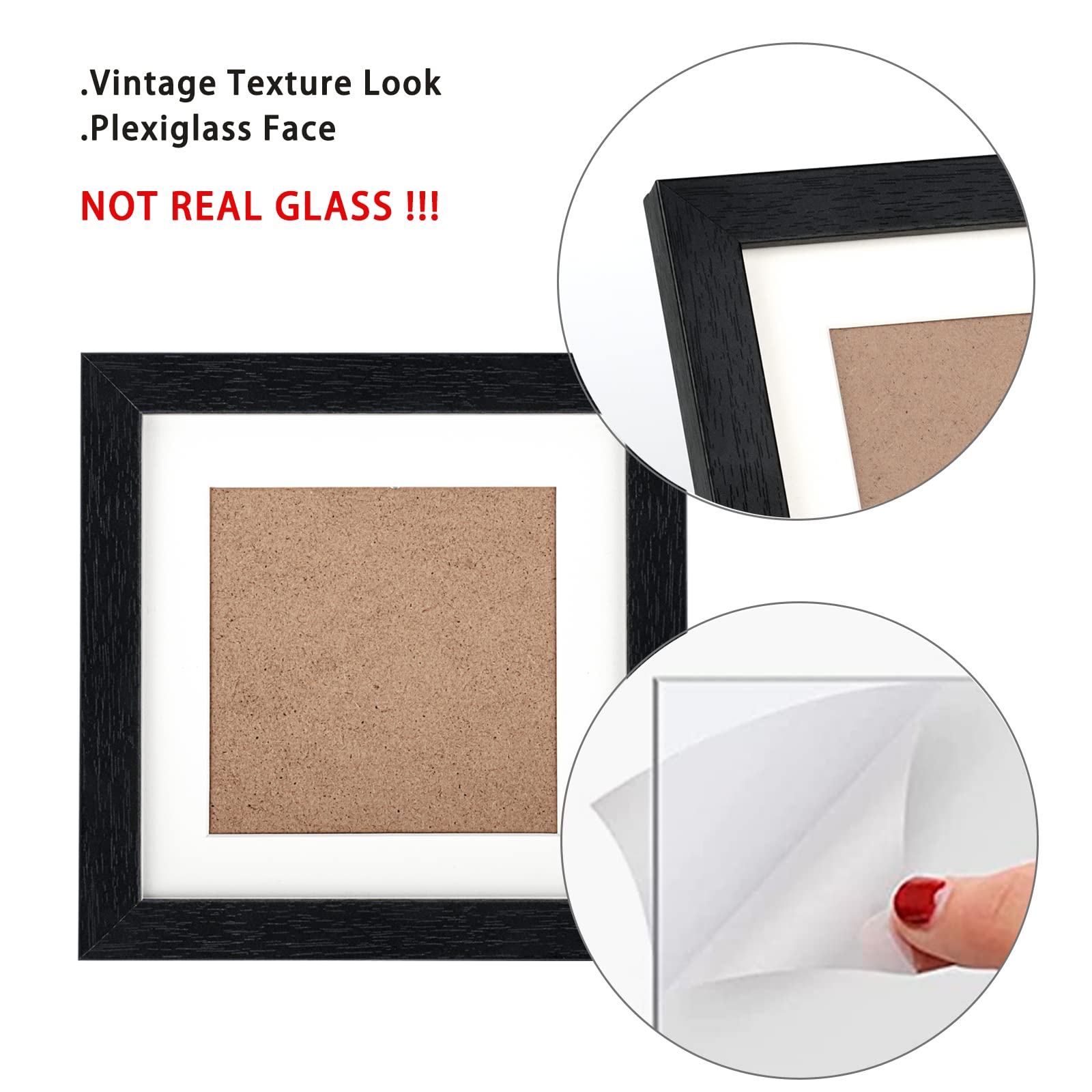 TOFOREVO 6x6 Picture Frames Set of 6 Black Wood Grain Photo Frame for Gallery Wall Mounting or Tabletop Display