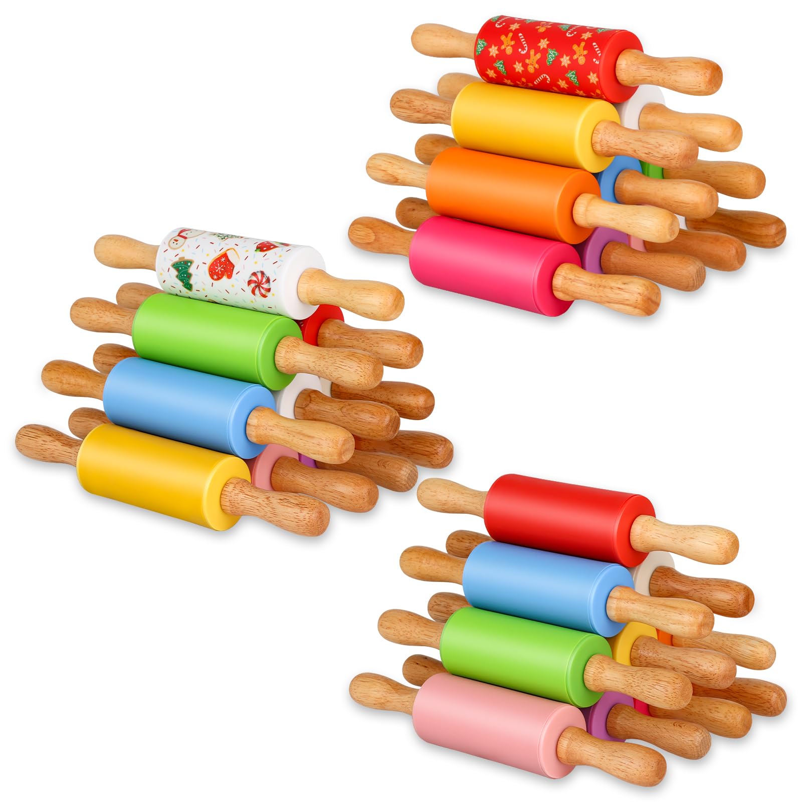Honglida Mini Silicone Rolling Pin for Kids, Non-stick Surface Wood Handle, 9 Inch 30 Pack