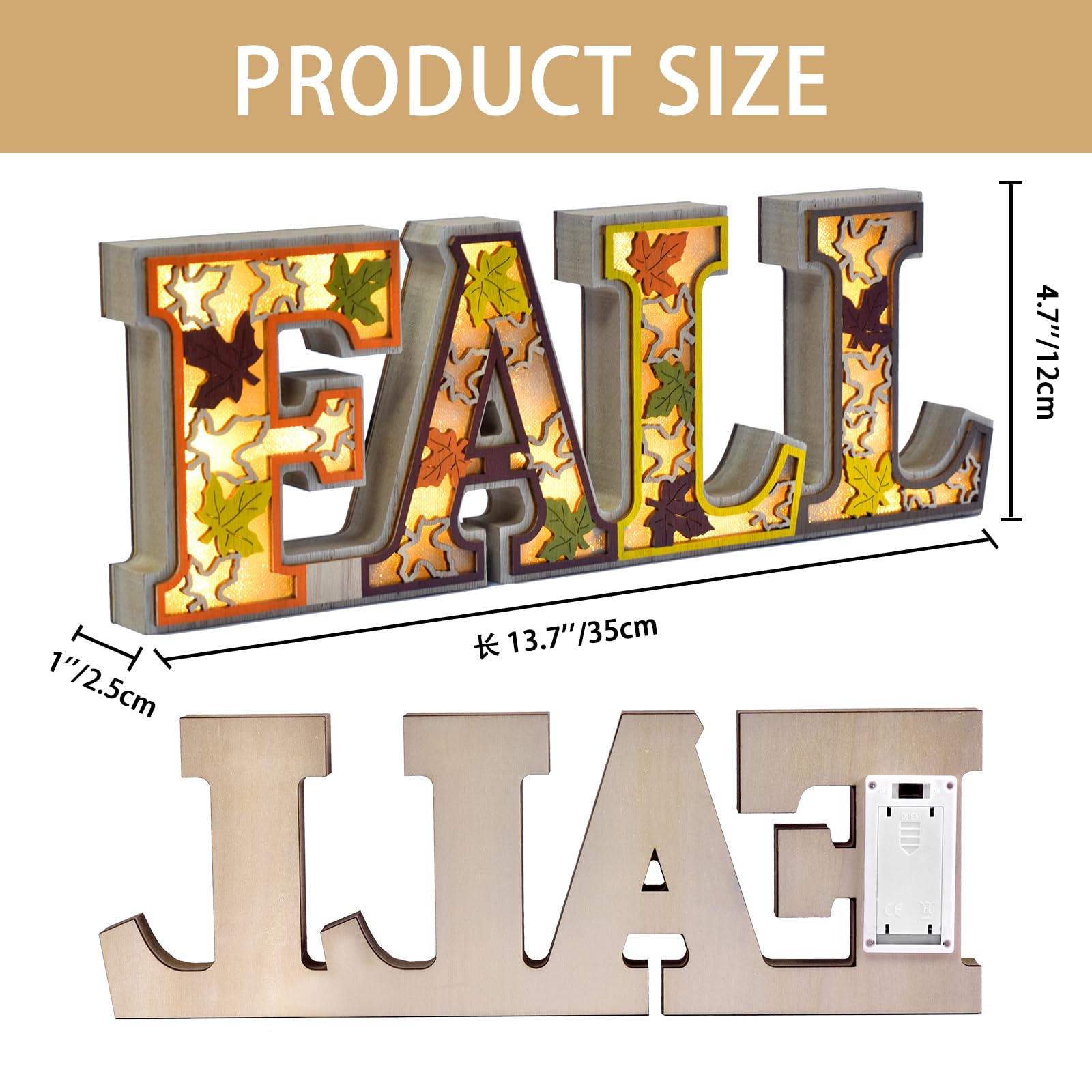 Lighted Fall Table Decoration, Rustic Wooden FALL Decor Sign with 3D LED Maple Leaves, Thanksgiving Table Centerpiece, Harvest A