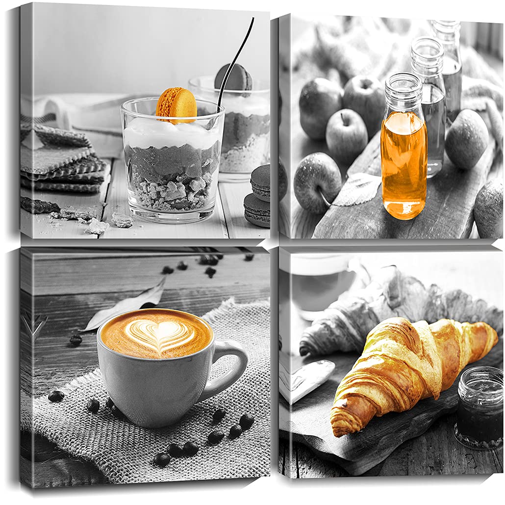 Biufo Kitchen Canvas Wall Art Prints Black And White Food Coffee Painting Picture For Bakery Cafe Dining Room Restaurant Wall De