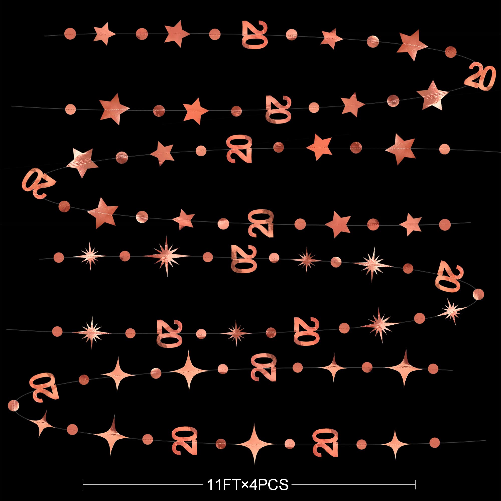 Rose Gold 20th Birthday Decorations Number 20 Circle Dot Star Garland Metallic Hanging Streamer Bunting Banner Backdrop for Women Mens Twenty Year Old Birthday Happy 20th Anniversary Party Supplies