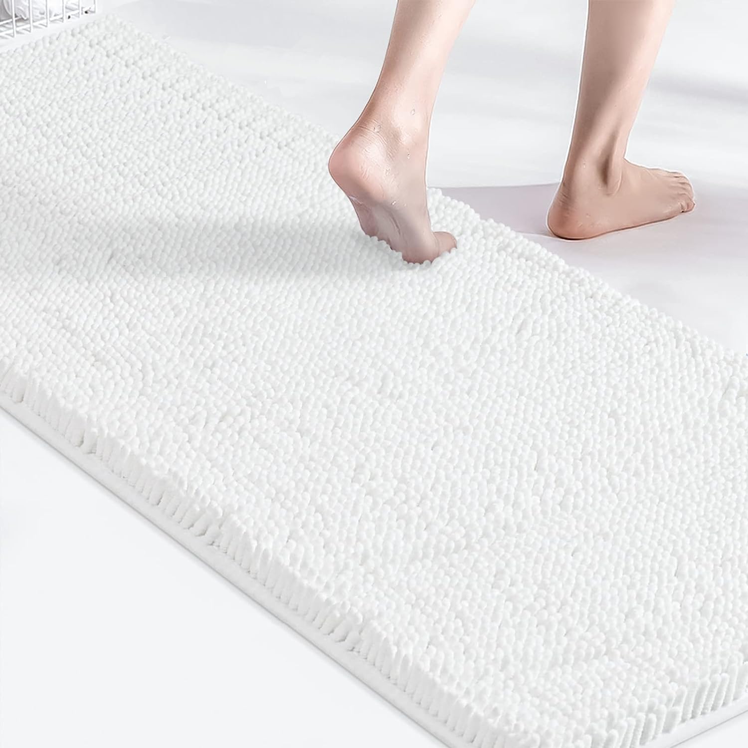 Bathroom Rugs Non Slip Chenille Long White Bathroom Runner With Rubber Backing, Fluffy Soft, Ultra Absorbent And Machine Washabl