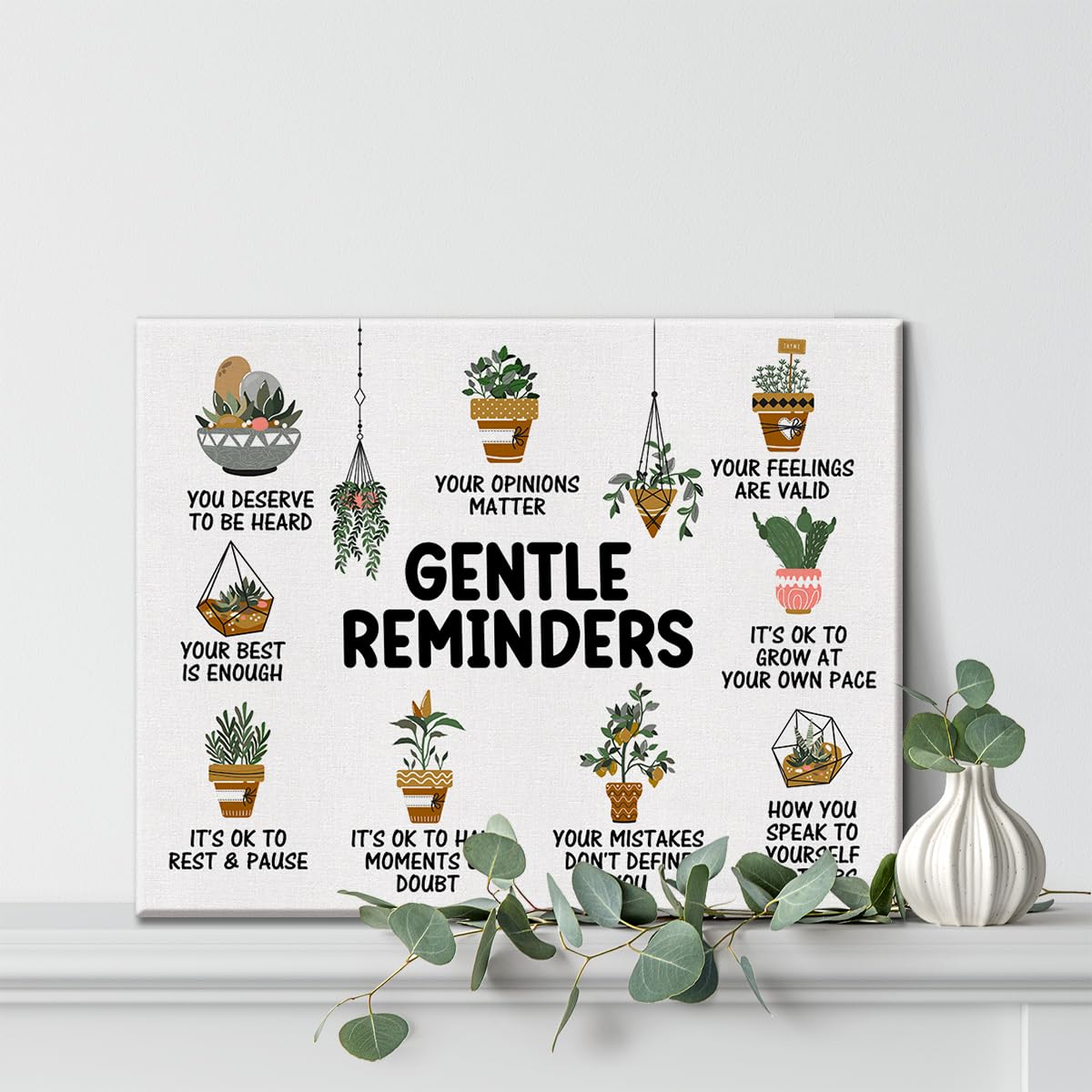 Mental Health Poster Positive Affirmations Canvas Wall Art for Therapy Office Decor Gentle Reminders Canvas Print Wall Art Paint