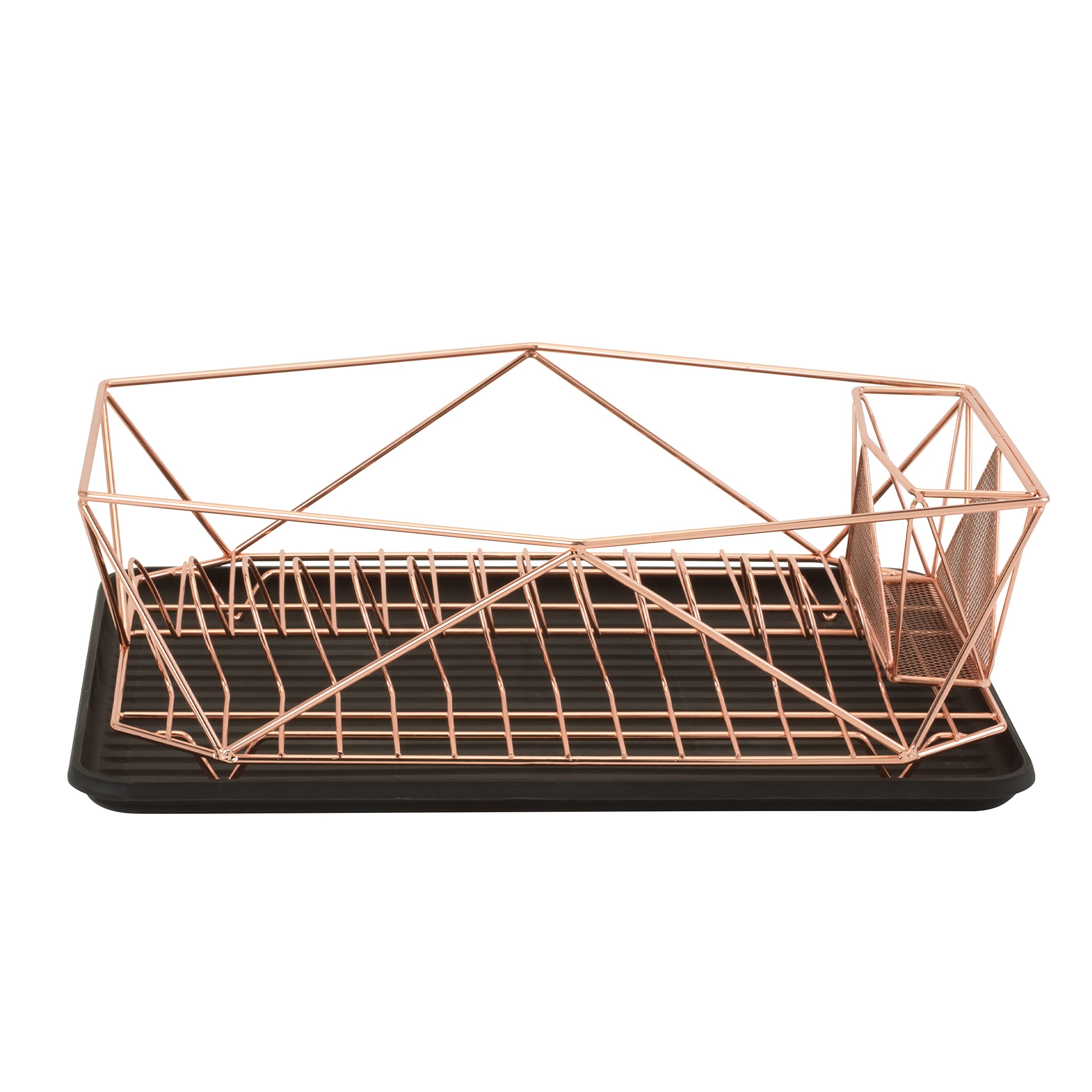 Kitchen Details Copper Dish Drying Rack with Drain Board, Cutlery Basket & Utensil Holder, Iron Frame, Model 23378-COPPER